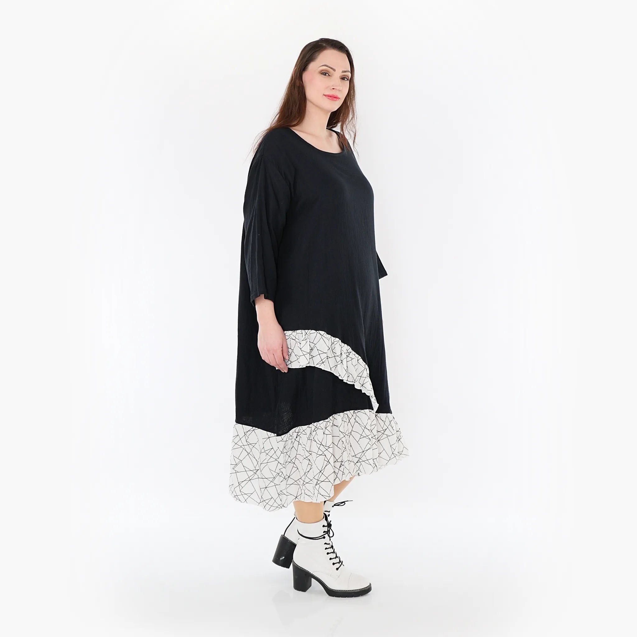 AKH Fashion Kleid in asymmetrischer Form, aus Baumwolle, 1441.07024, Schwarz/Weiß, Schick