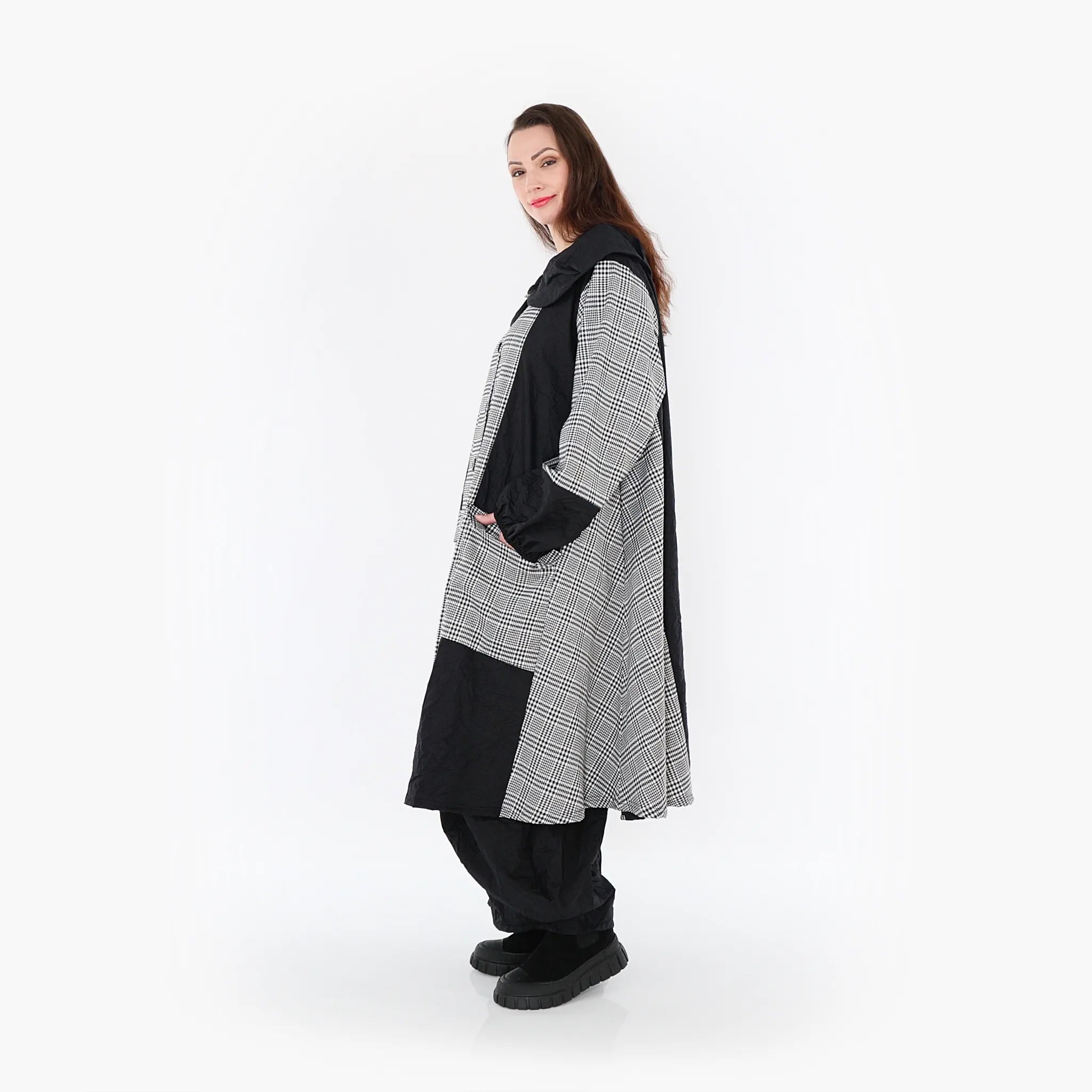  A-Form Mantel von AKH Fashion aus Baumwolle, 1444.07034, Schwarz/Weiß, Schick, Modern