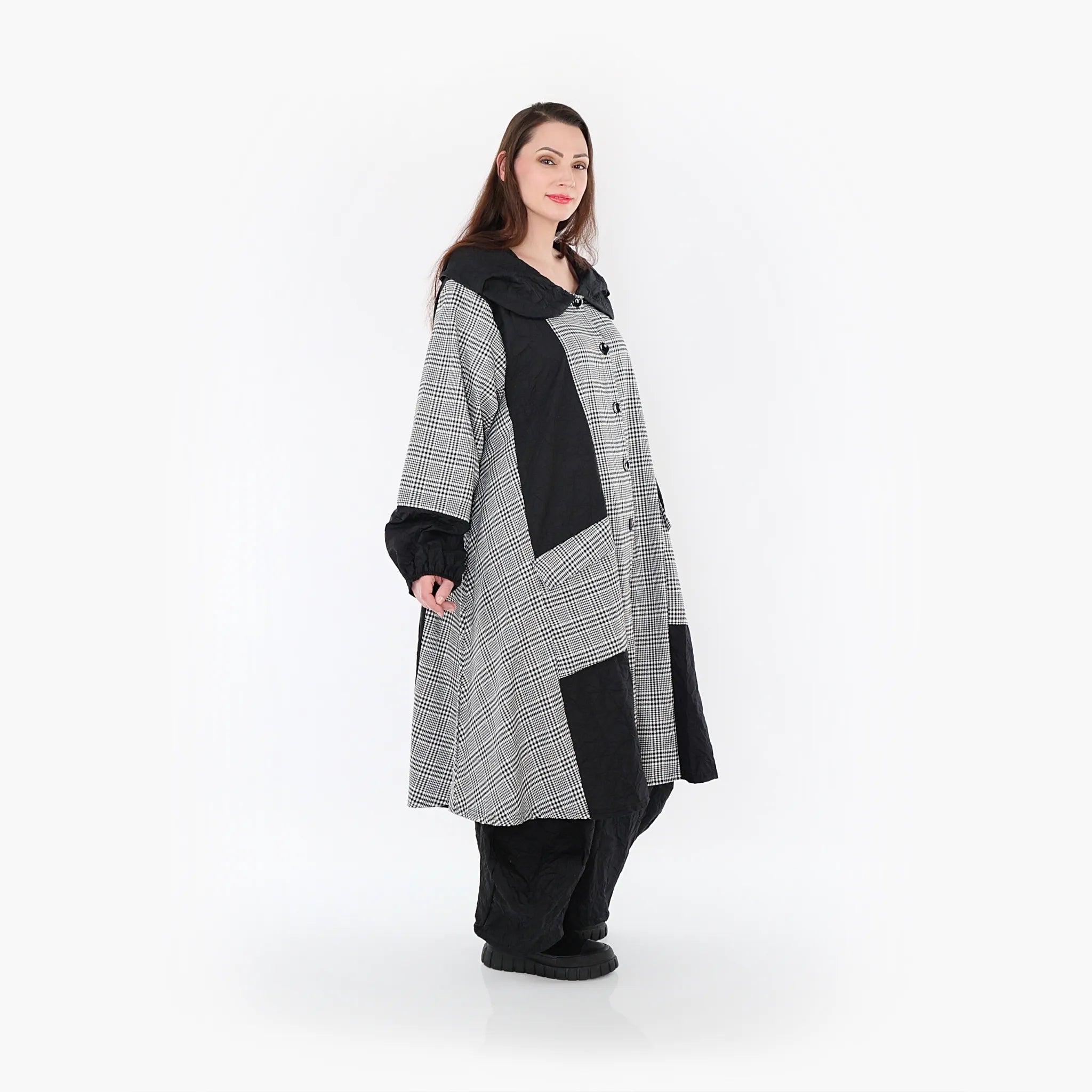  A-Form Mantel von AKH Fashion aus Baumwolle, 1444.07034, Schwarz/Weiß, Schick, Modern