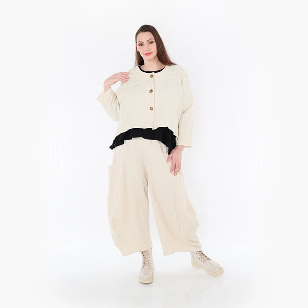  AKH Fashion Jacke in gerundeter Form, aus Baumwolle, 1447.00130, Ecru, Streifen, Schick