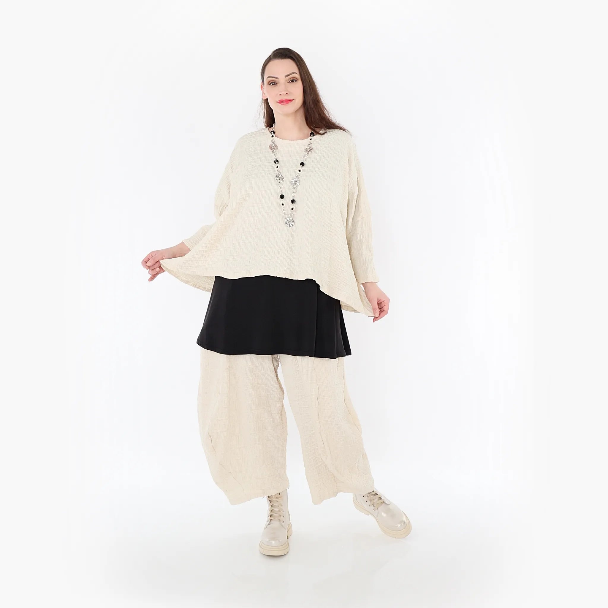  AKH Fashion Bigshirt in kastiger Form, aus Baumwolle, 1447.03018, Ecru, Streifen, Schick
