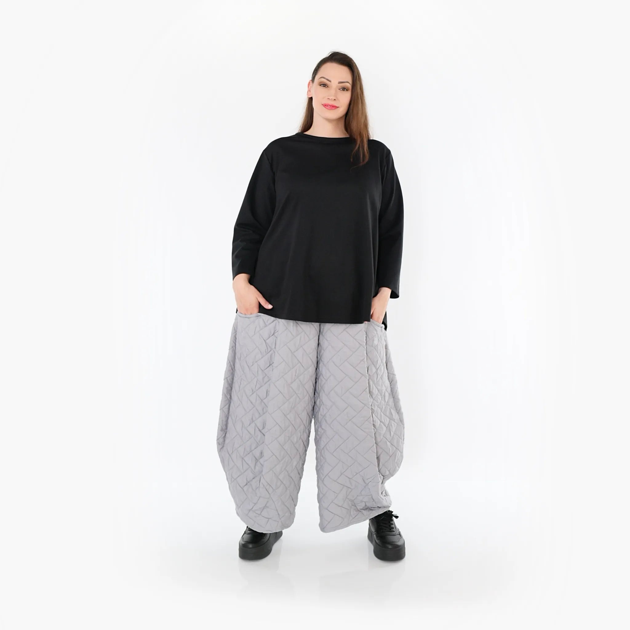  Ballonhose von AKH Fashion aus Materialmix, 1448.08069, Hellgrau, Kariert, Schick, Modern