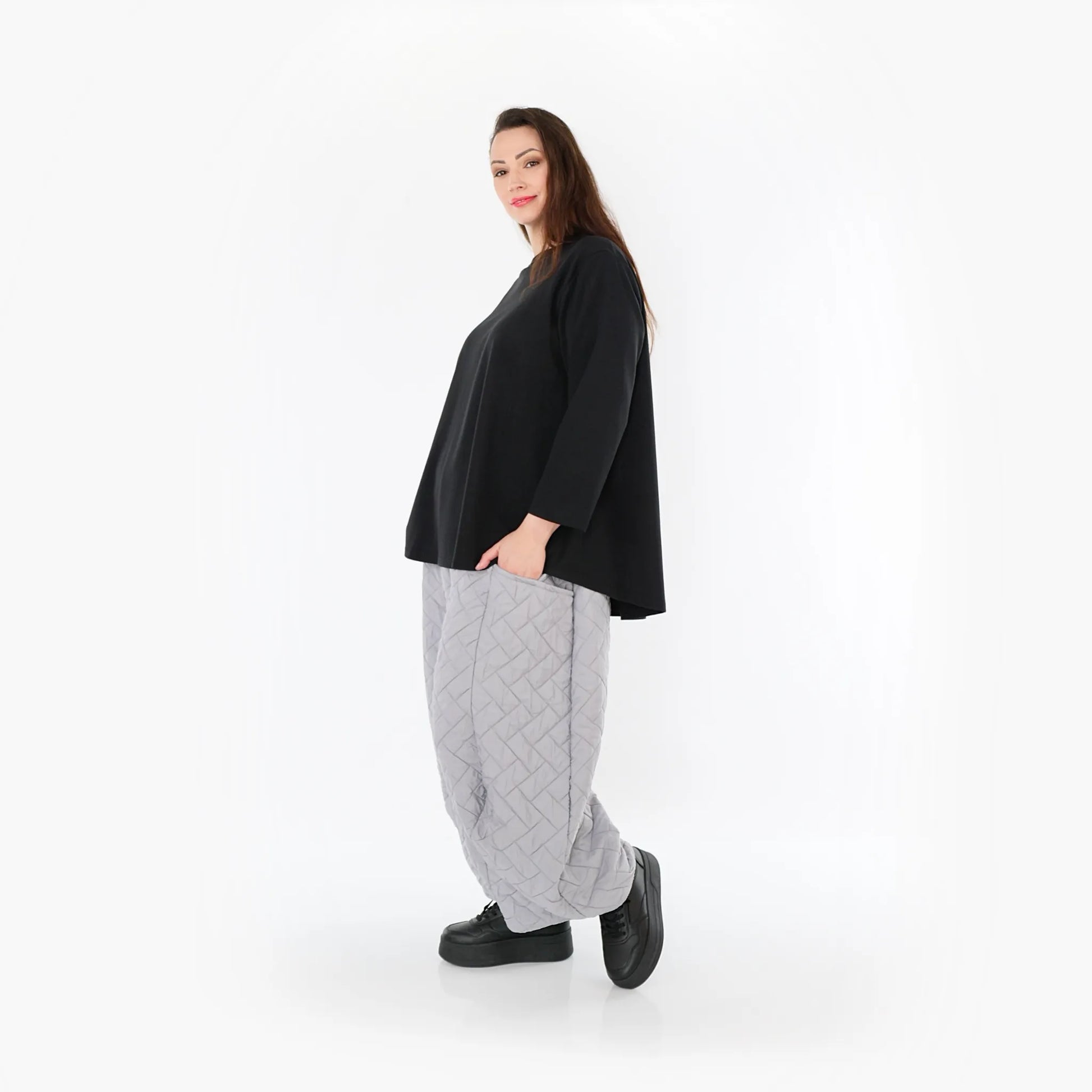  Ballonhose von AKH Fashion aus Materialmix, 1448.08069, Hellgrau, Kariert, Schick, Modern