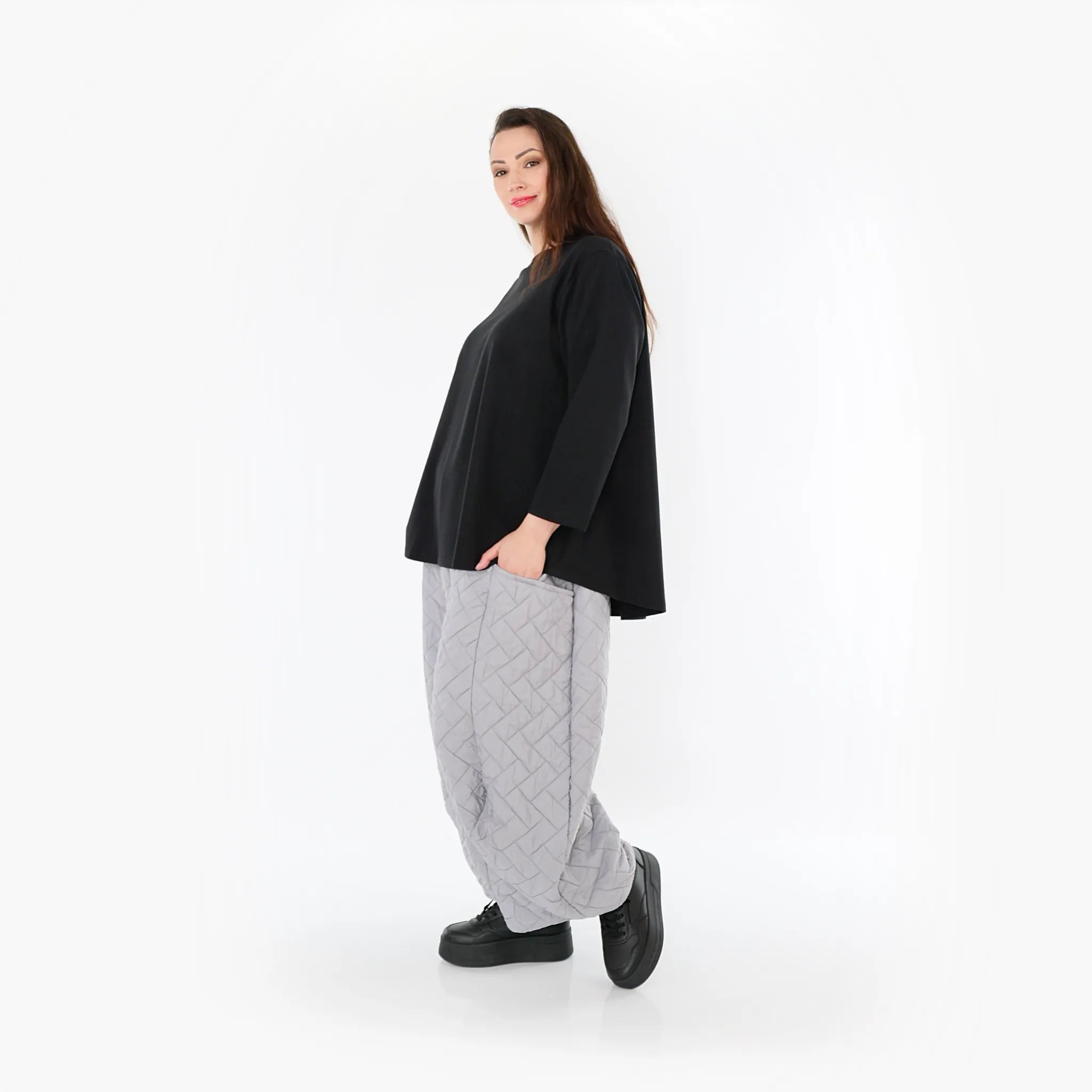  Ballonhose von AKH Fashion aus Materialmix, 1448.08069, Hellgrau, Kariert, Schick, Modern