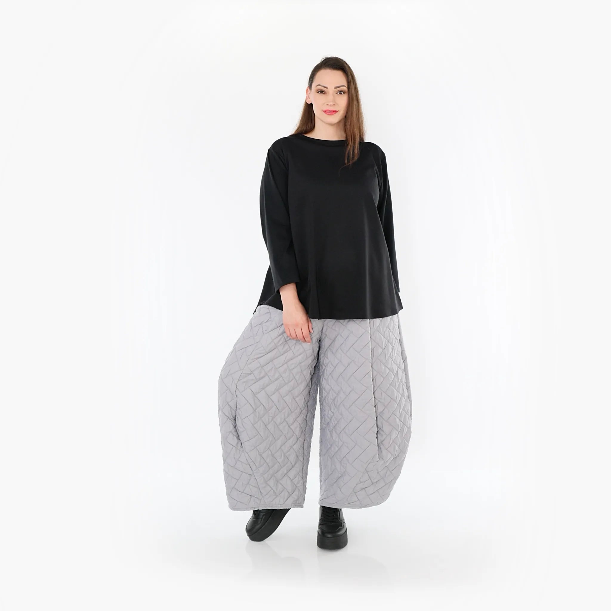  Ballonhose von AKH Fashion aus Materialmix, 1448.08069, Hellgrau, Kariert, Schick, Modern