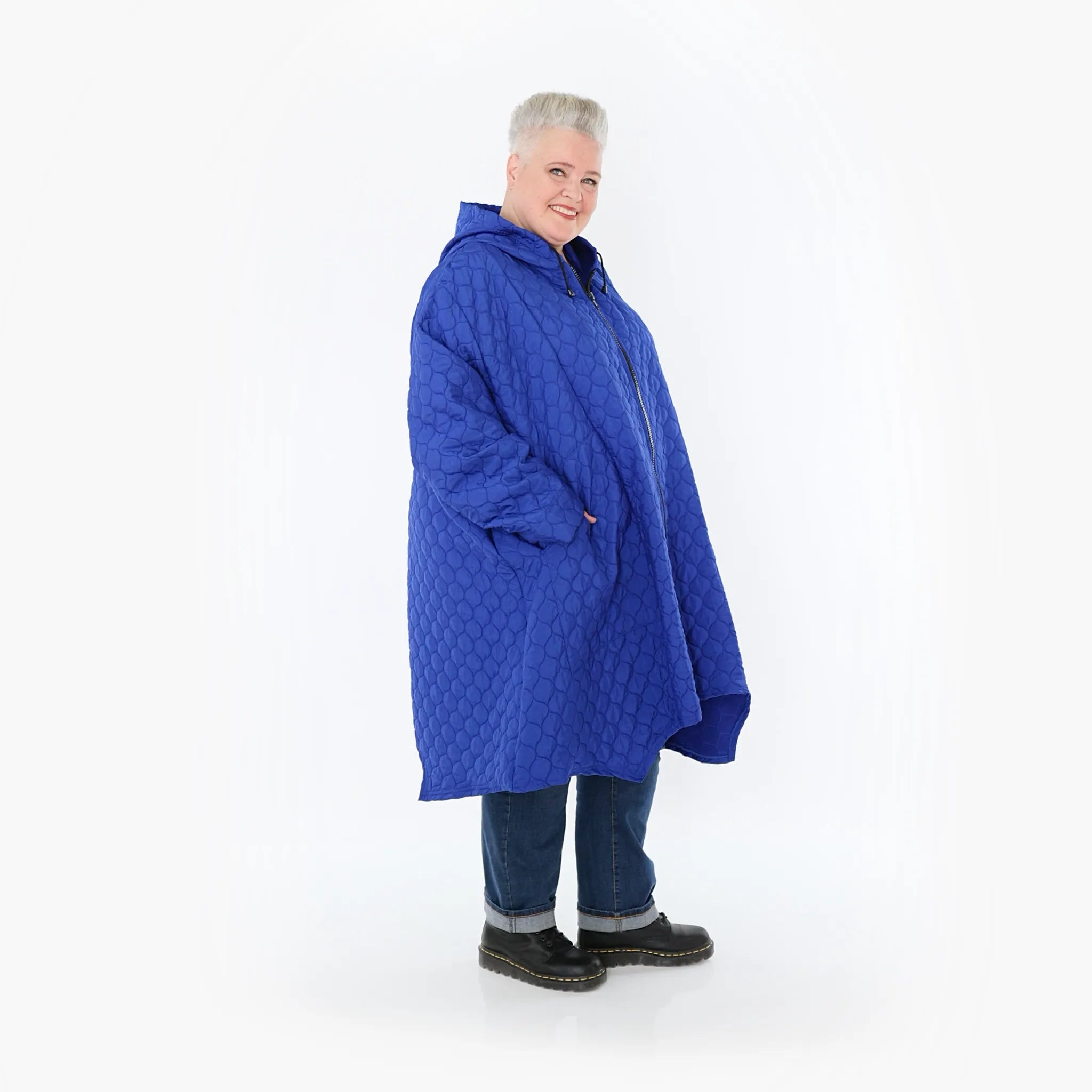  A-Form Mantel von AKH Fashion aus Materialmix, 1450.07043, Royalblau, Jacquard, Schick