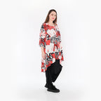  AKH Fashion Bigshirt in Vokuhila-Form, aus Materialmix, 1451.06837, Rot/Weiß/Schwarz, Punkte