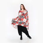  AKH Fashion Bigshirt in Vokuhila-Form, aus Materialmix, 1451.06837, Rot/Weiß/Schwarz, Punkte