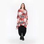  AKH Fashion Bigshirt in Vokuhila-Form, aus Materialmix, 1451.06837, Rot/Weiß/Schwarz, Punkte