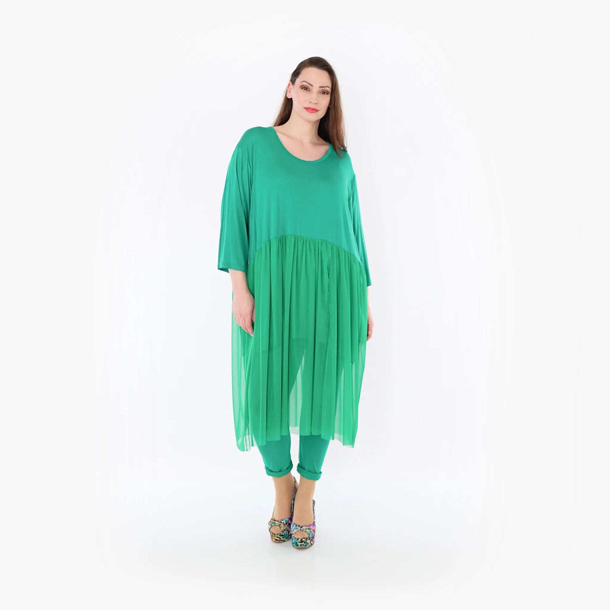  AKH Fashion Kleid in gerader Form, aus Materialmix, 1457.07046, Grün, Ausgefallen, Zeitlos