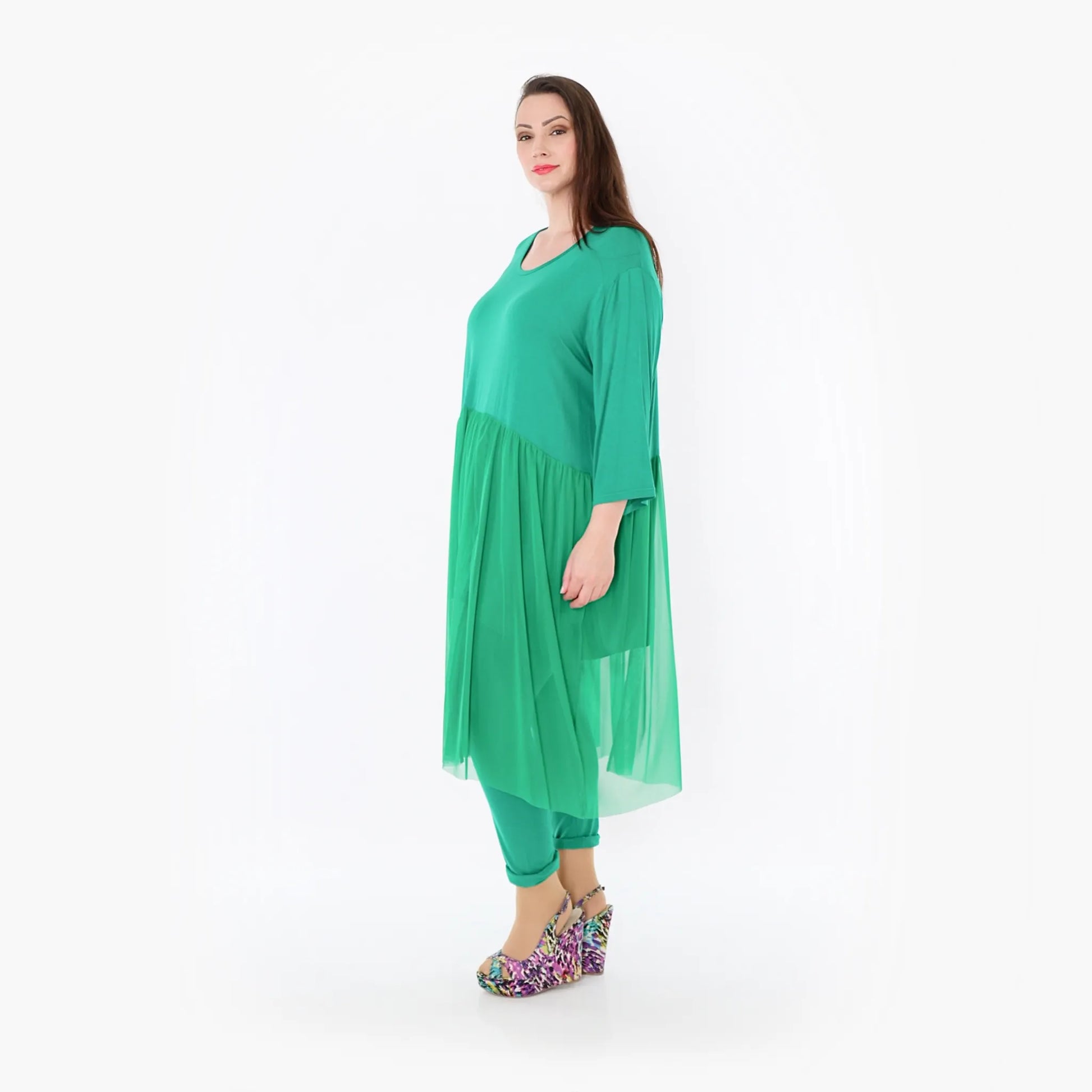  AKH Fashion Kleid in gerader Form, aus Materialmix, 1457.07046, Grün, Ausgefallen, Zeitlos