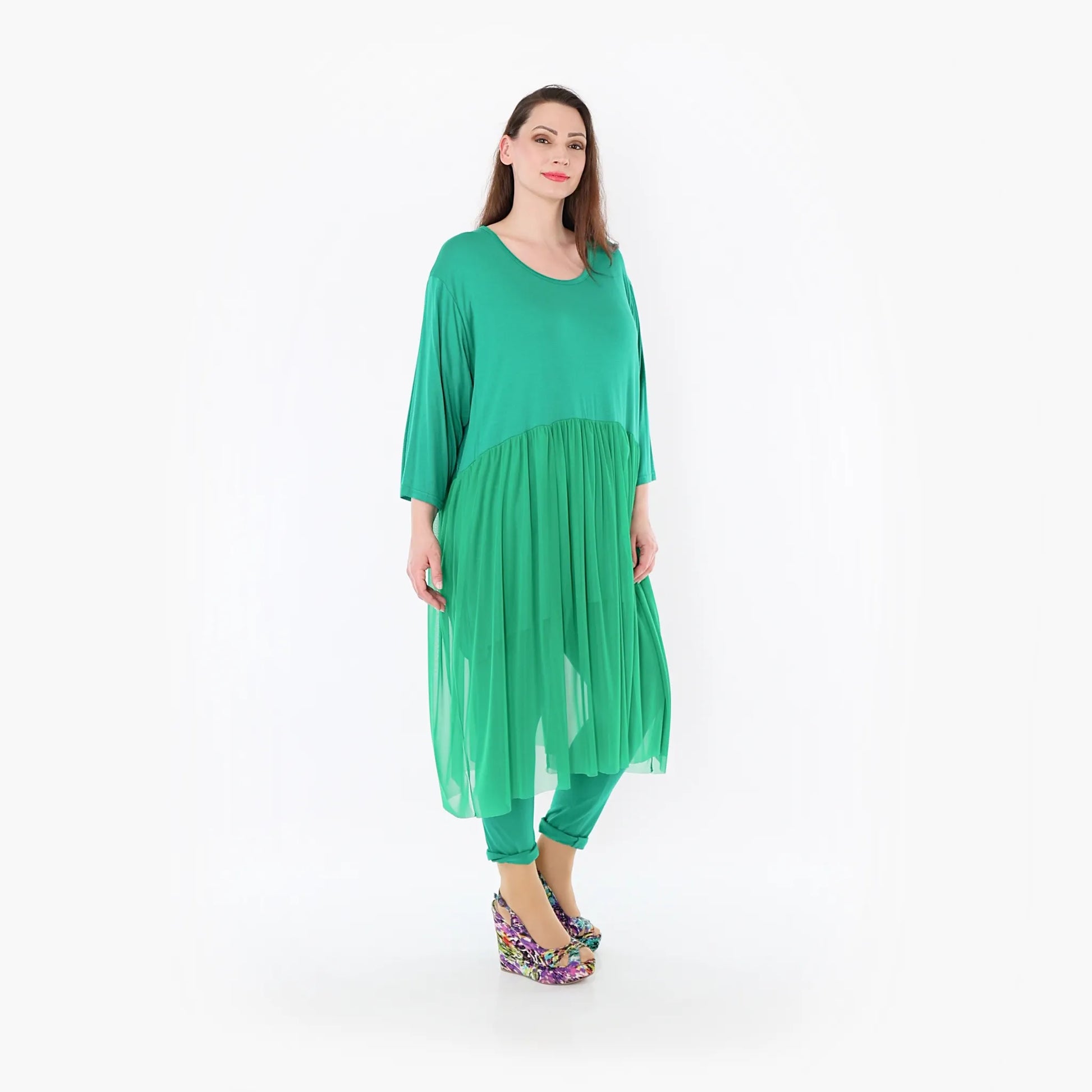  AKH Fashion Kleid in gerader Form, aus Materialmix, 1457.07046, Grün, Ausgefallen, Zeitlos