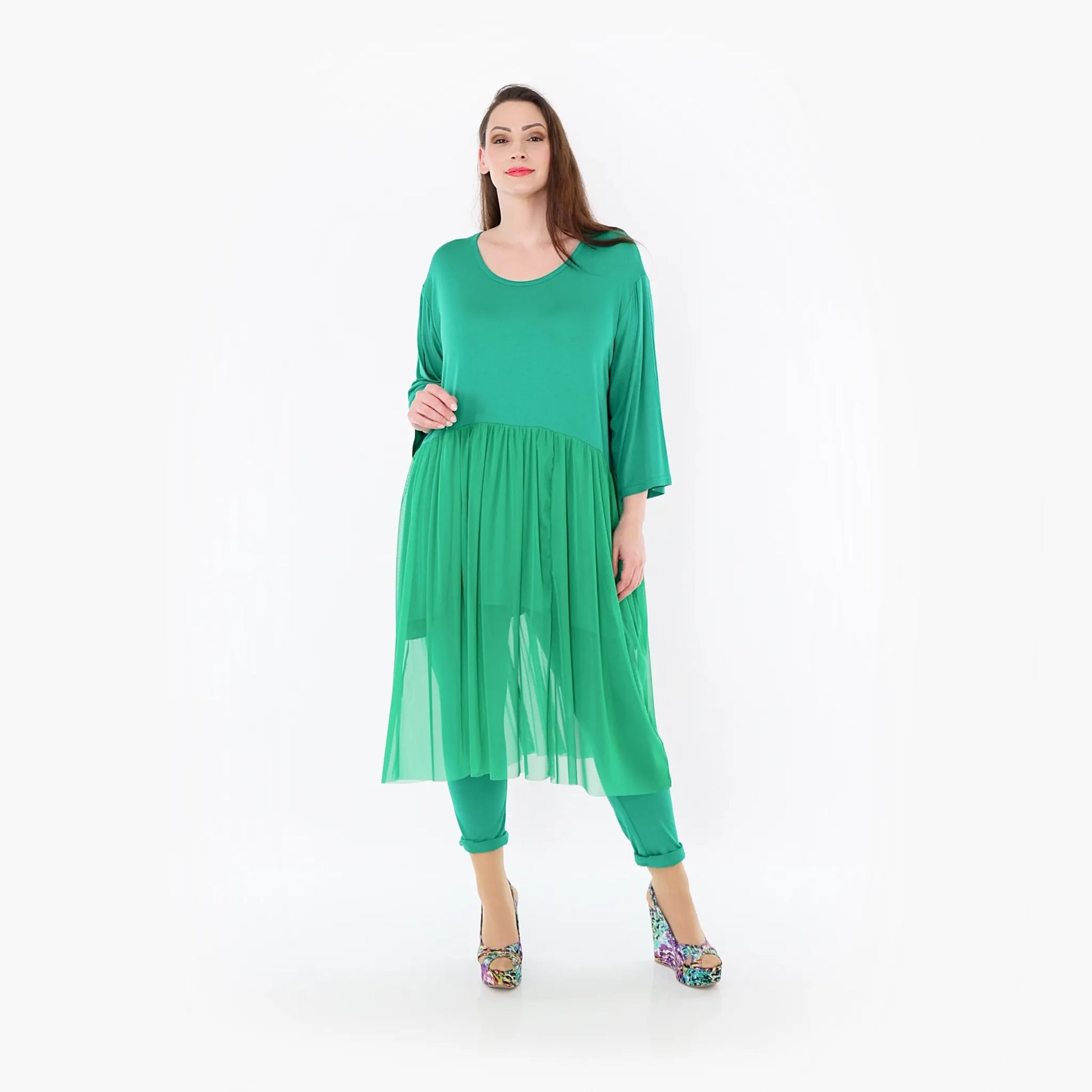  AKH Fashion Kleid in gerader Form, aus Materialmix, 1457.07046, Grün, Ausgefallen, Zeitlos