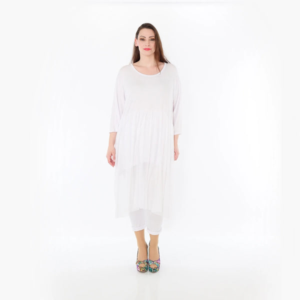  AKH Fashion Kleid in gerader Form, aus Materialmix, 1457.07046, Weiß, Ausgefallen, Zeitlos