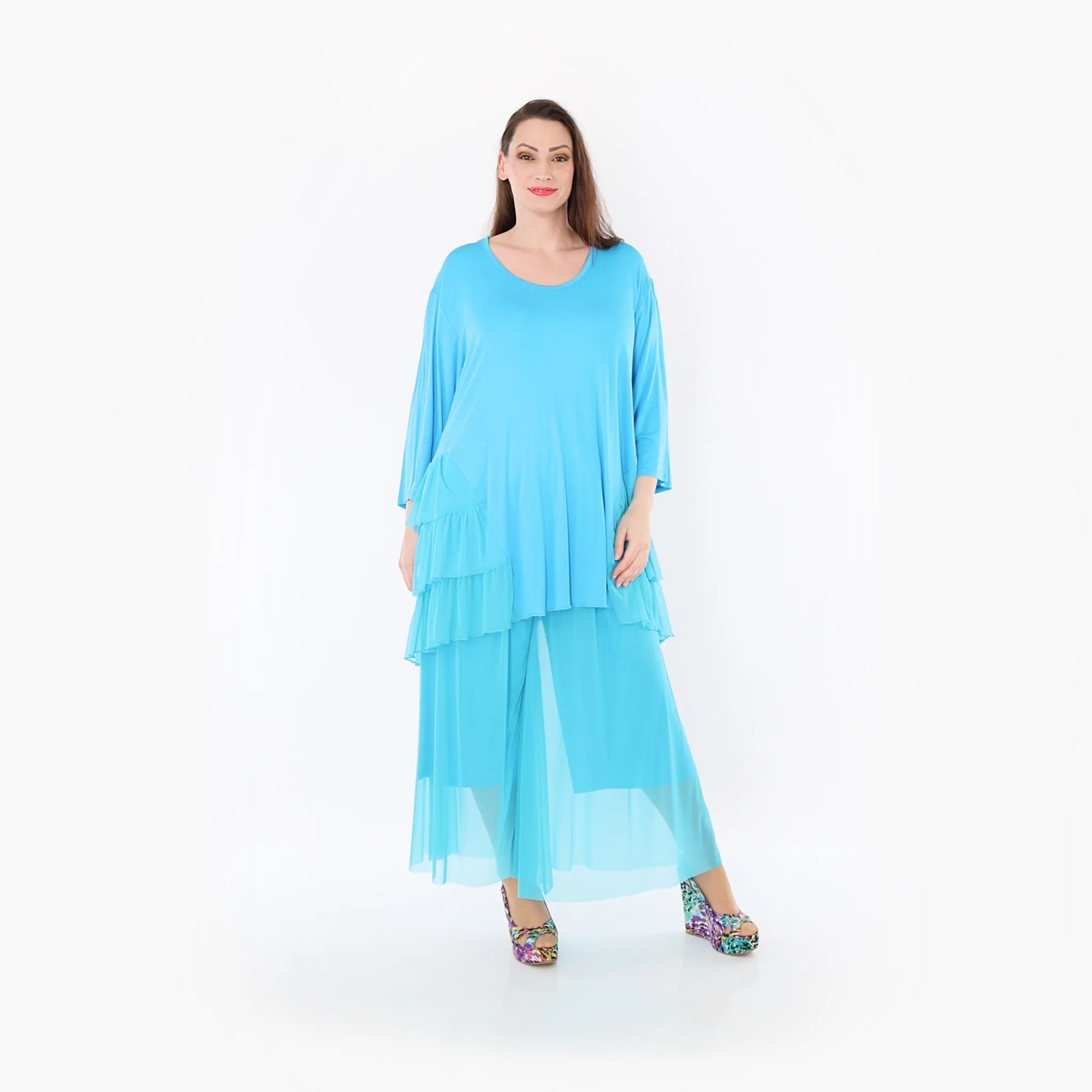  AKH Fashion Hose in gerader Form, aus Materialmix, 1457.07047, Türkis, Ausgefallen, Schick