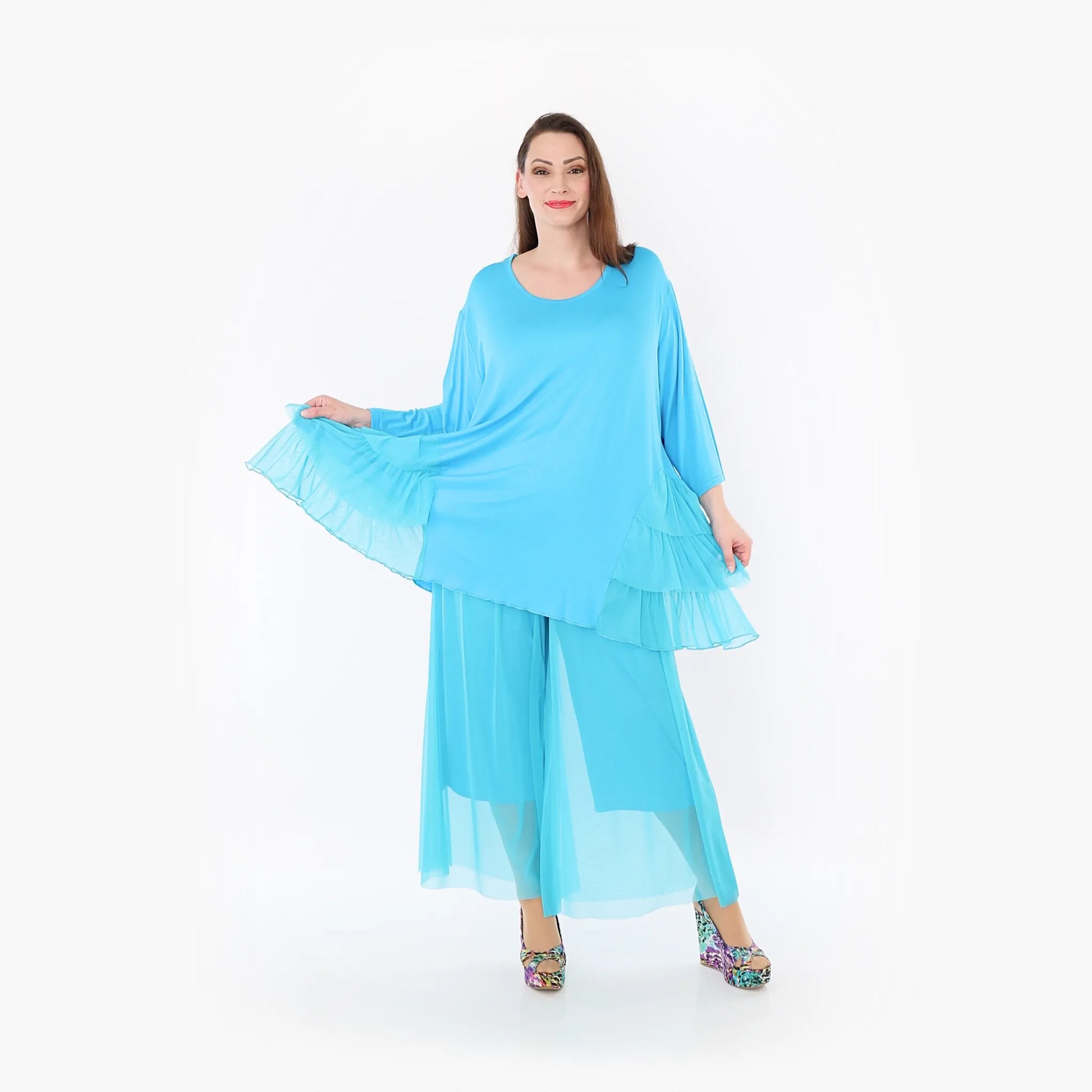  AKH Fashion Hose in gerader Form, aus Materialmix, 1457.07047, Türkis, Ausgefallen, Schick