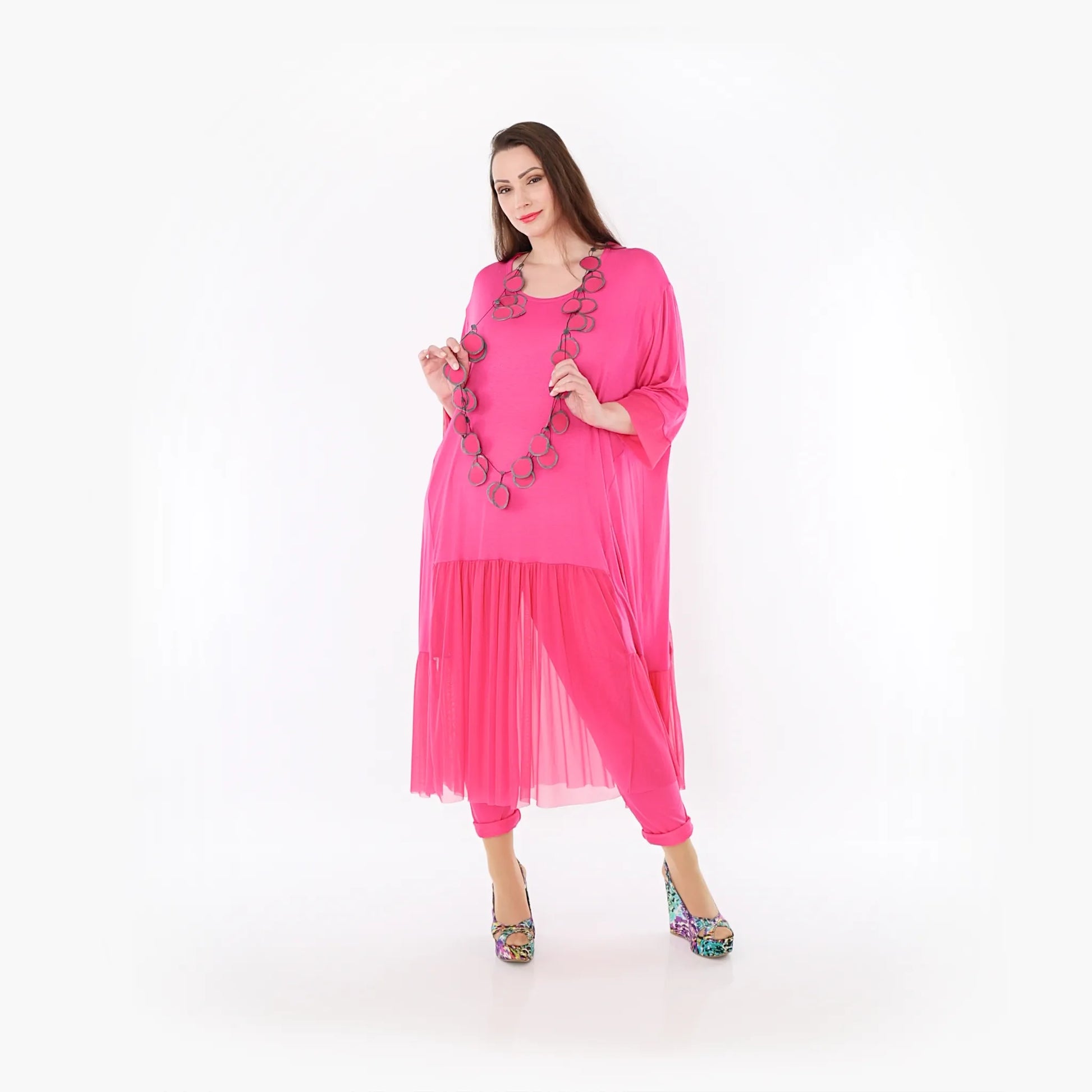  A-Form Kleid von AKH Fashion aus Materialmix, 1457.07048, Fuchsia, Ausgefallen, Zeitlos