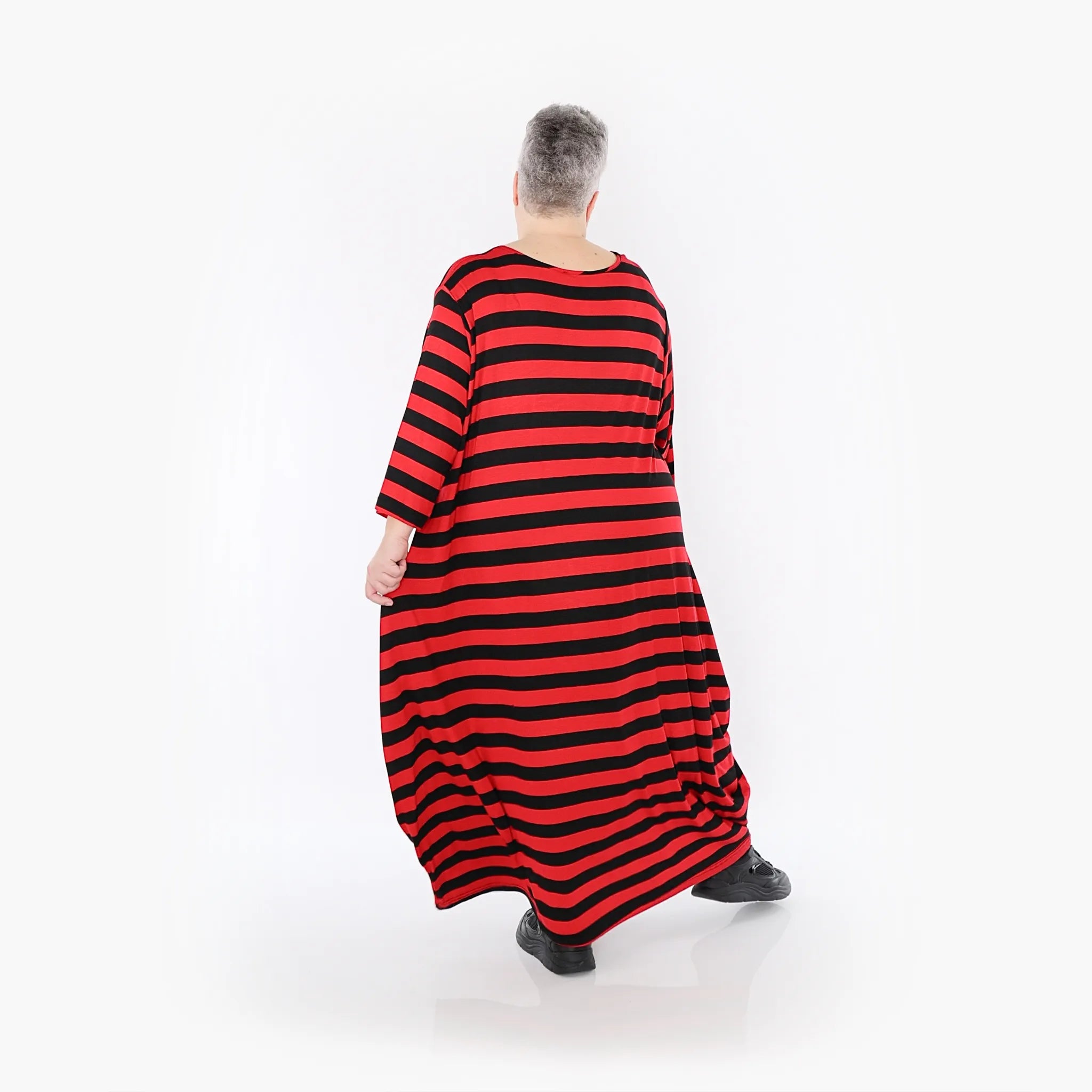  Ballonkleid von AKH Fashion aus Viskose, 1459.01926, Rot/Schwarz, Blockstreifen, Schick