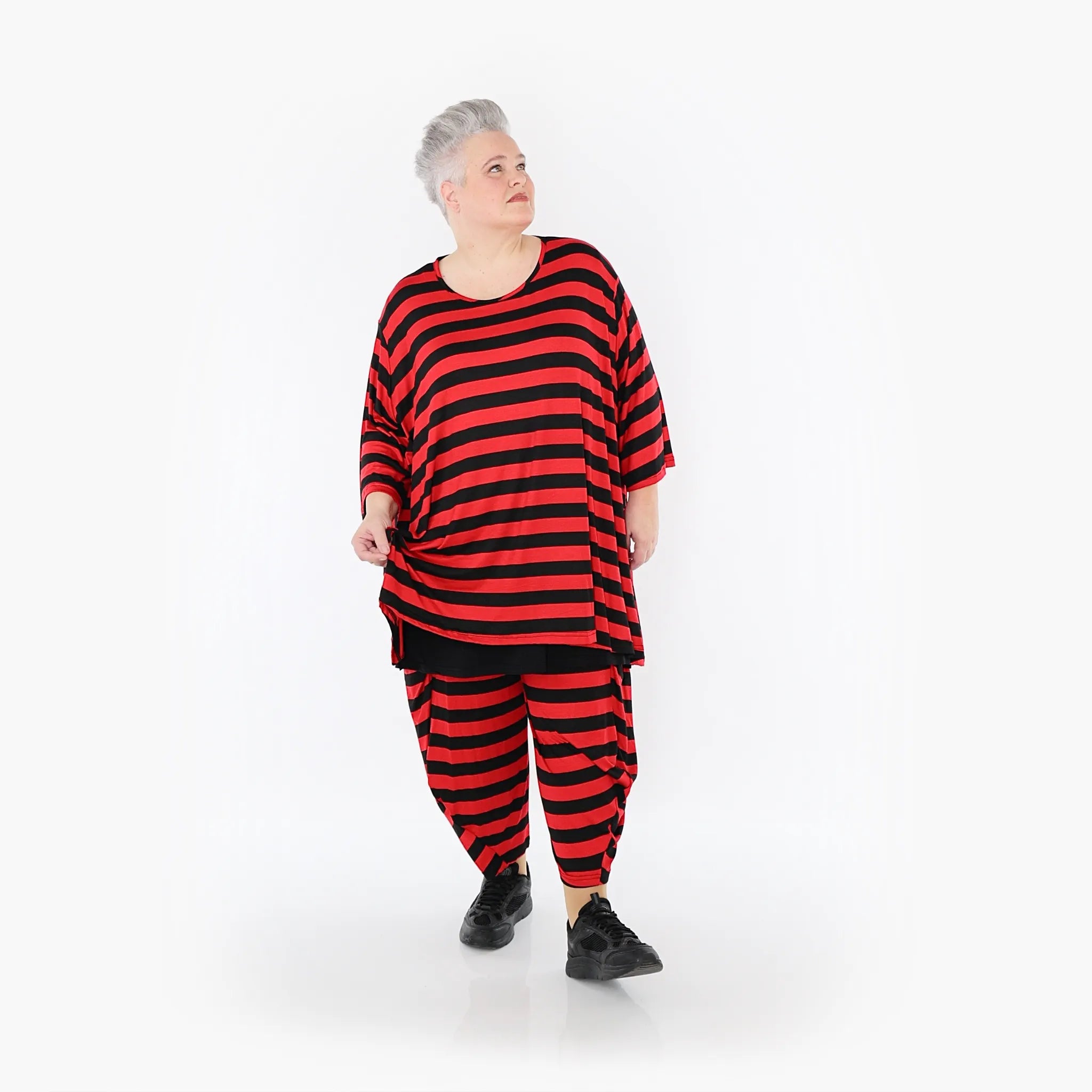  Ballonhose von AKH Fashion aus Viskose, 1459.08069, Rot/Schwarz, Blockstreifen, Schick