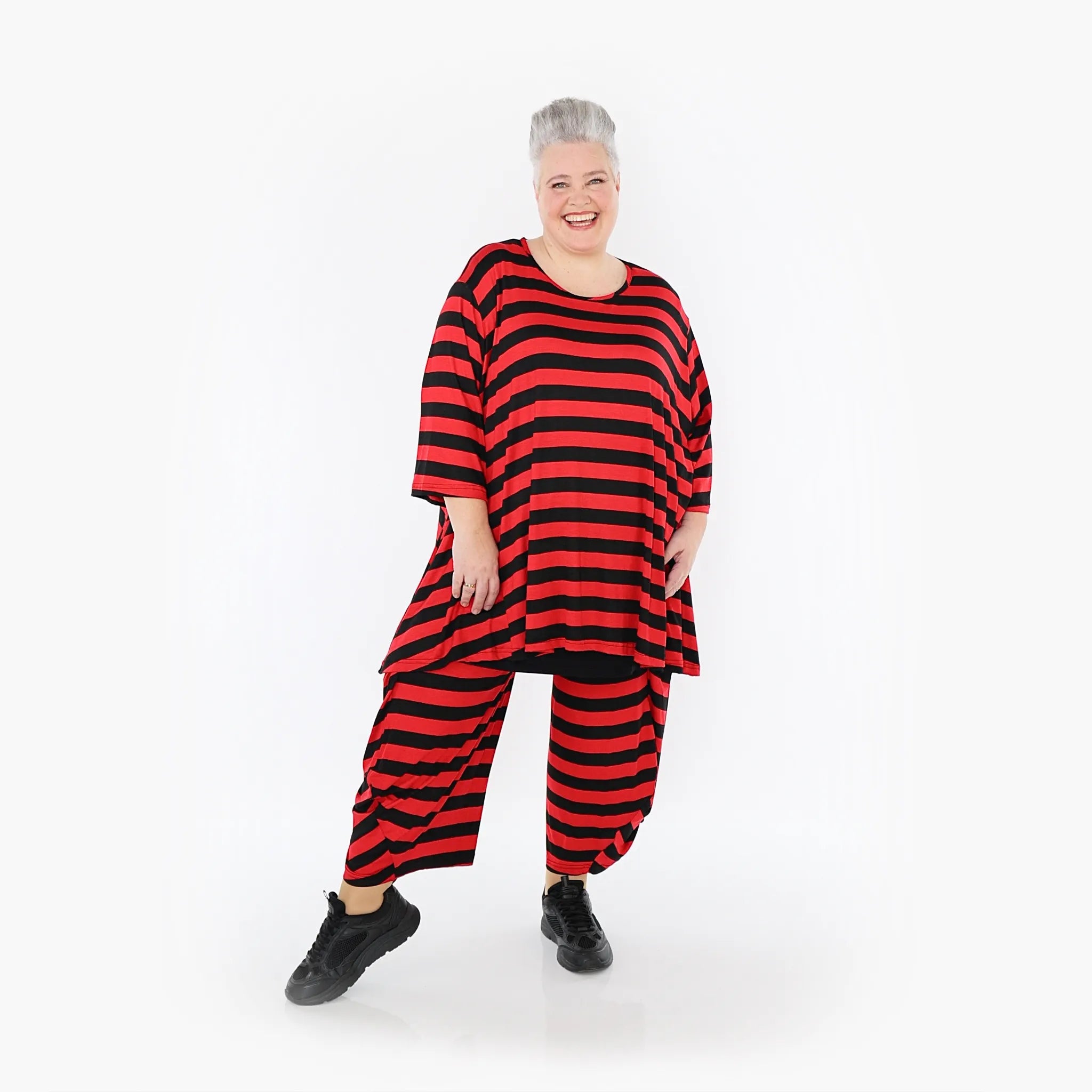  Ballonhose von AKH Fashion aus Viskose, 1459.08069, Rot/Schwarz, Blockstreifen, Schick