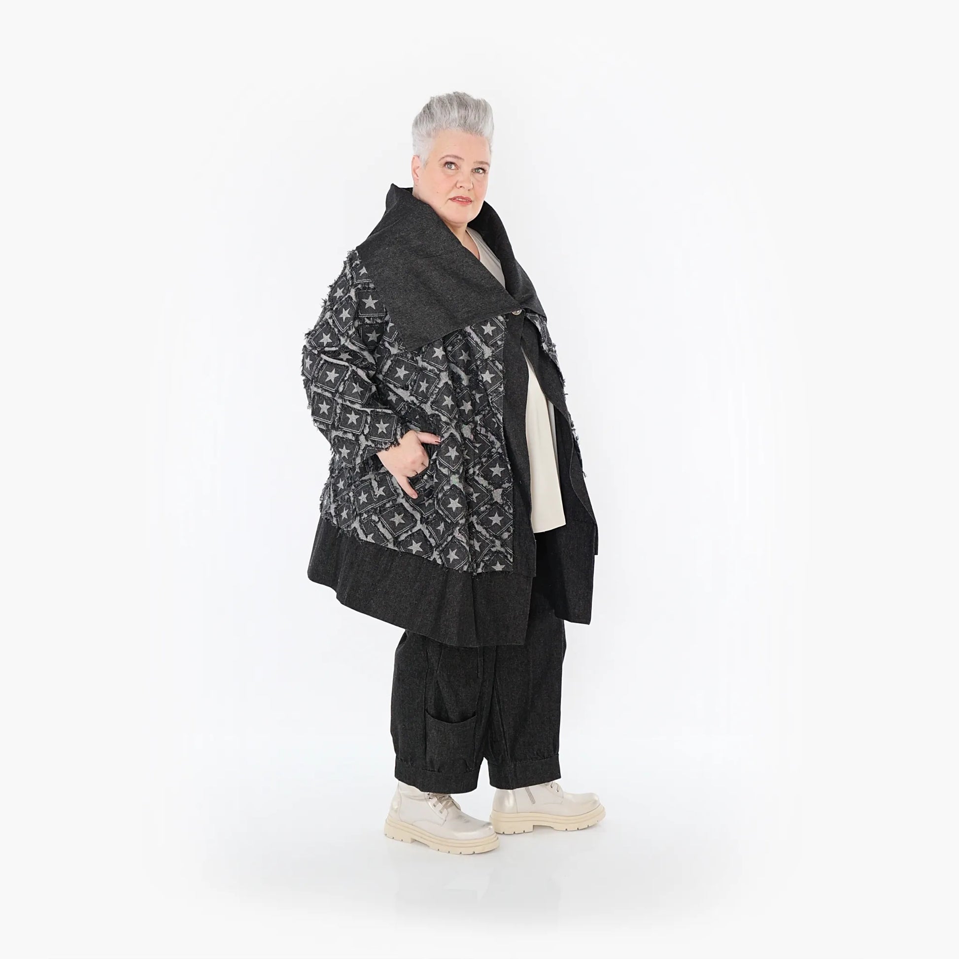  AKH Fashion Jacke in gerader Form, aus Baumwolle, 1464.07053, Schwarz/Grau, Raute, Schick