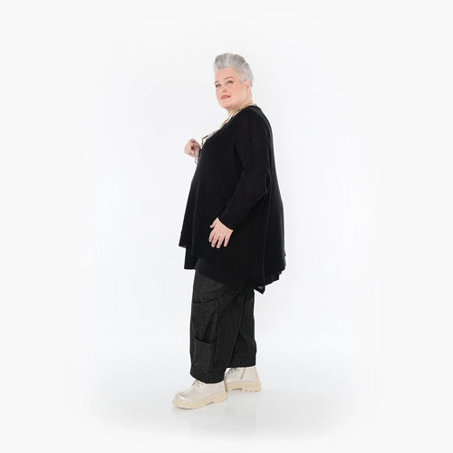  AKH Fashion Bigshirt in Glocken-Form, aus Baumwolle, 1110.02307, Schwarz, Ausgefallen, Schick