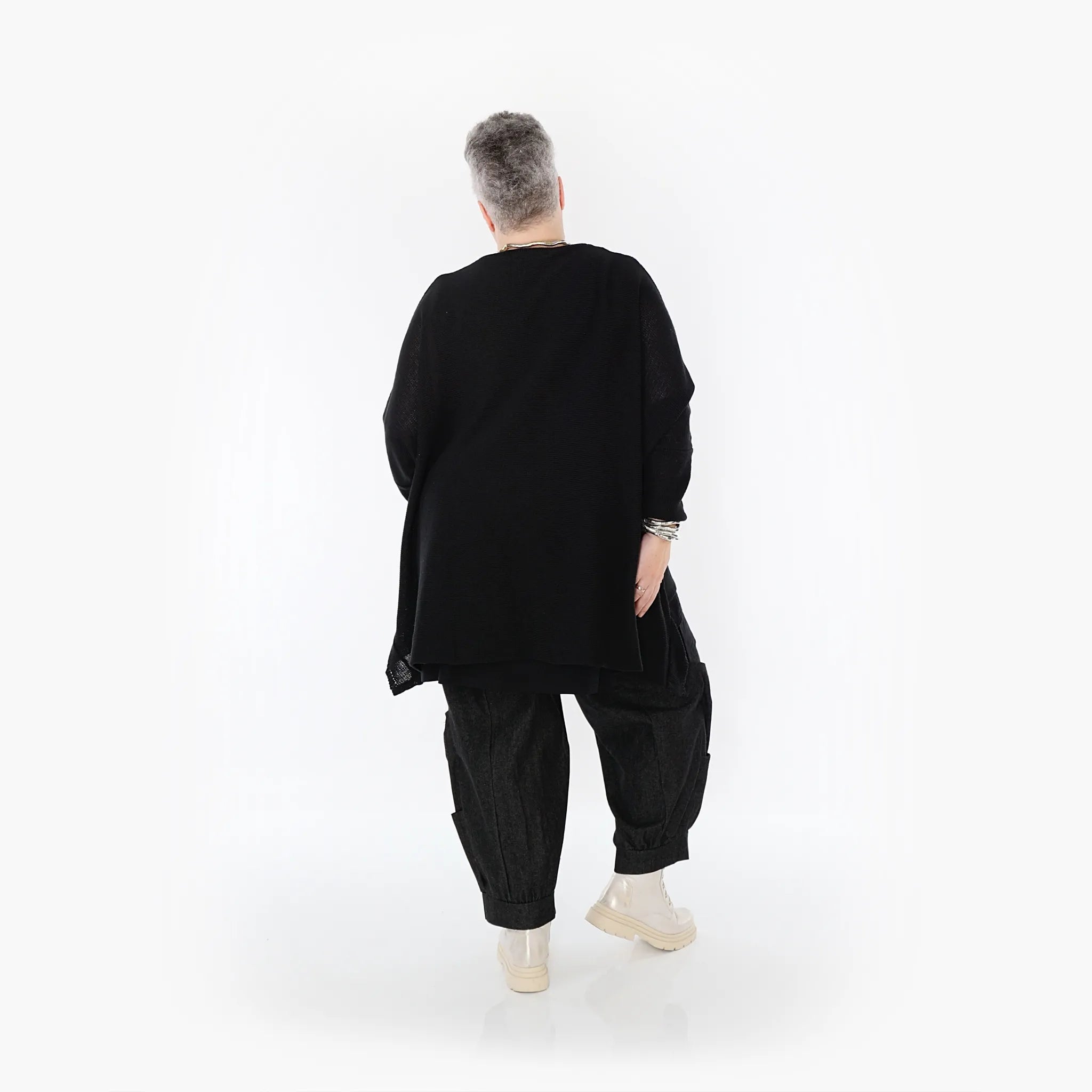  AKH Fashion Bigshirt in Glocken-Form, aus Baumwolle, 1110.02307, Schwarz, Ausgefallen, Schick