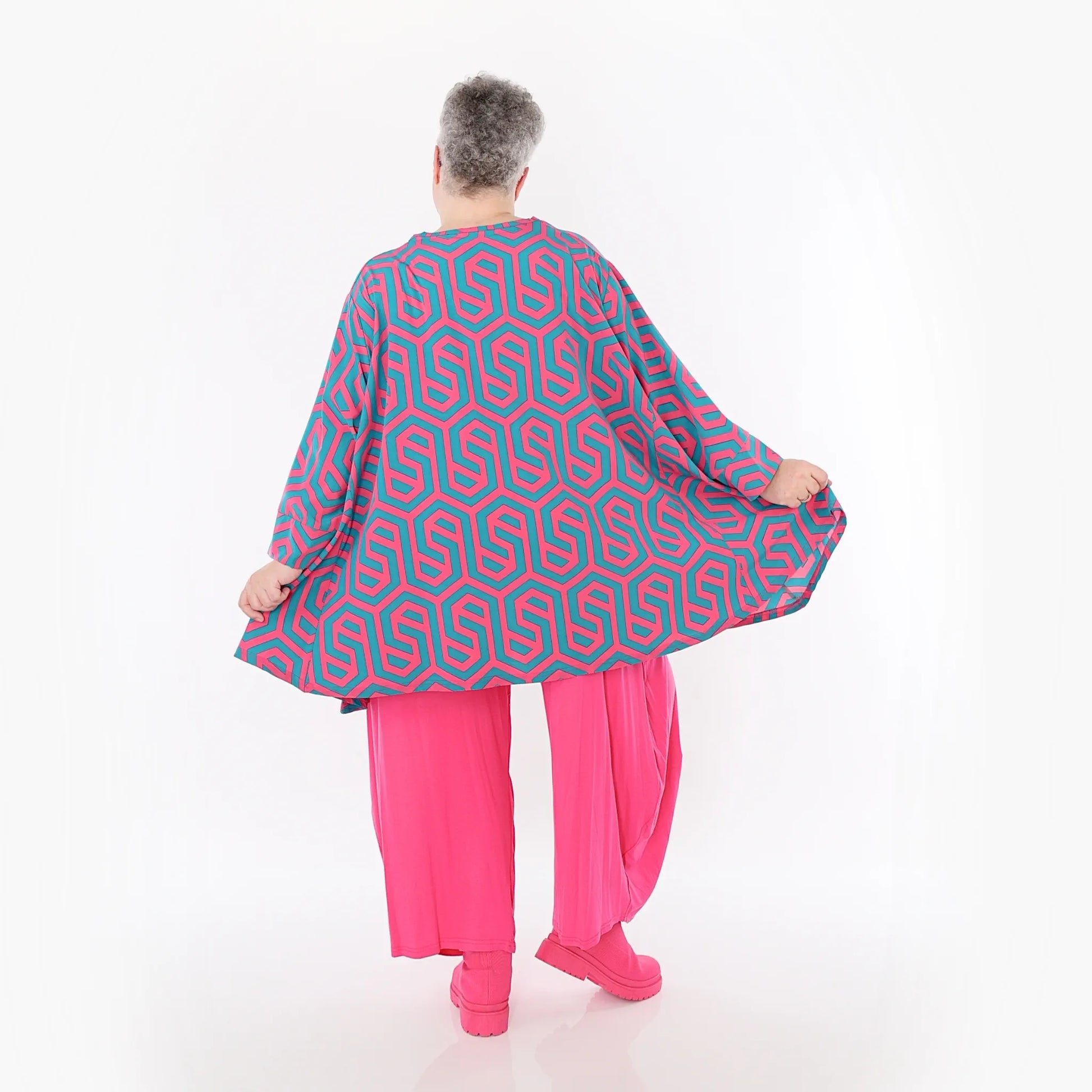 A-Form Bigshirt von AKH Fashion aus Viskose, 1473.00593, Fuchsia/Grün, Grafik, Ausgefallen