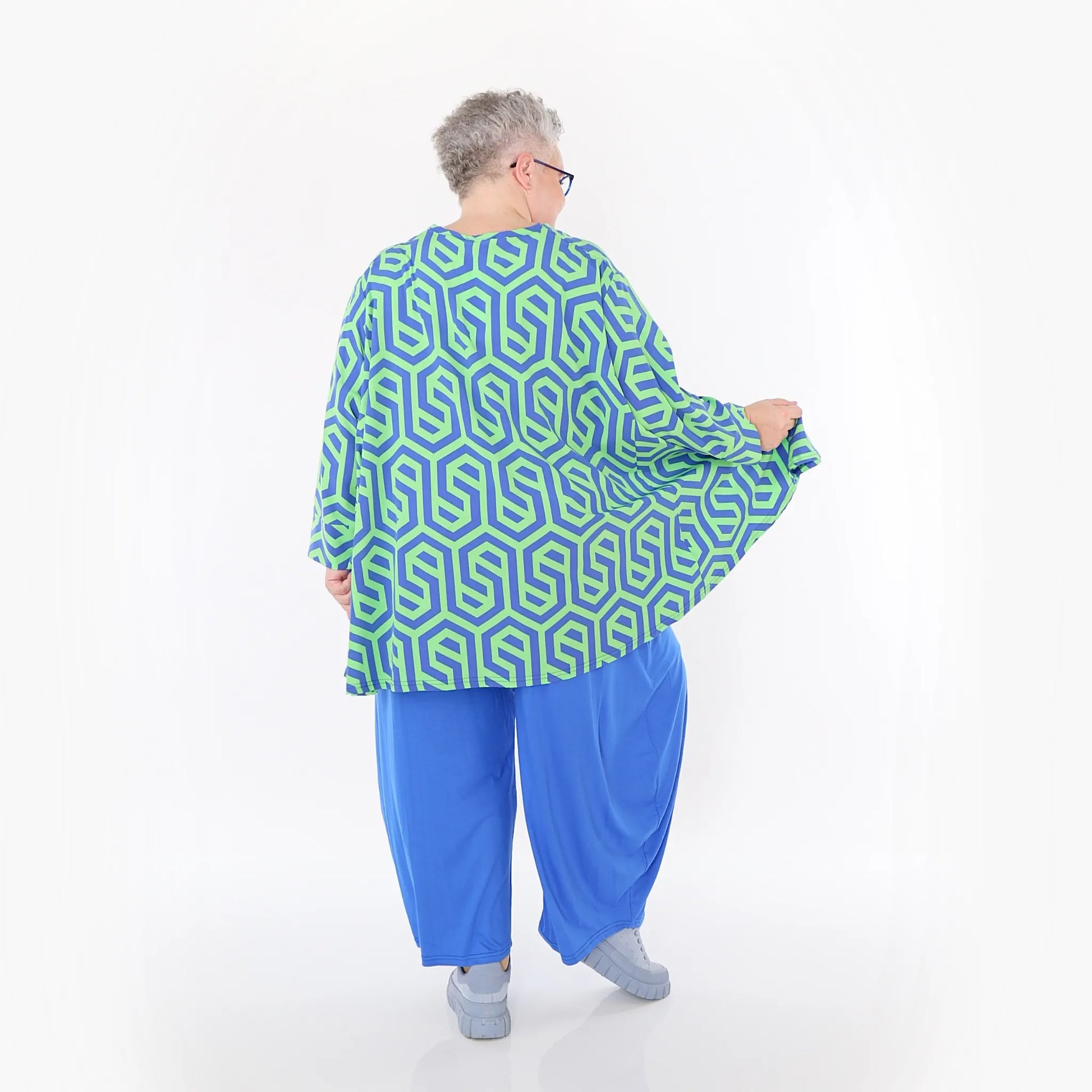  A-Form Bigshirt von AKH Fashion aus Viskose, 1473.00593, Lime/Blau, Grafik, Ausgefallen