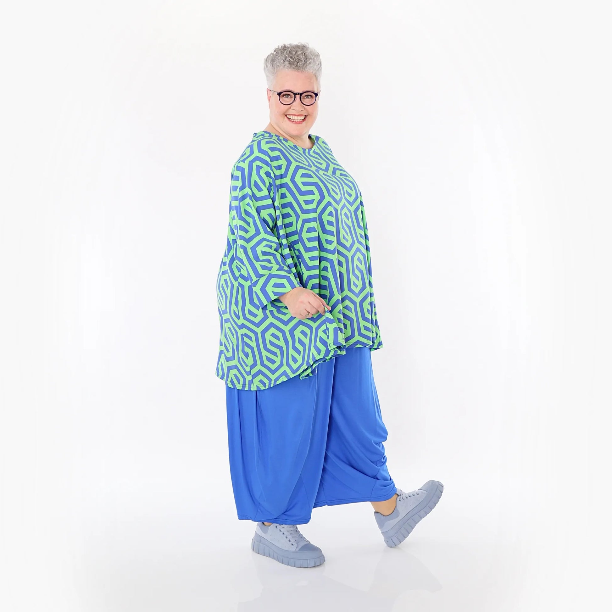  A-Form Bigshirt von AKH Fashion aus Viskose, 1473.00593, Lime/Blau, Grafik, Ausgefallen