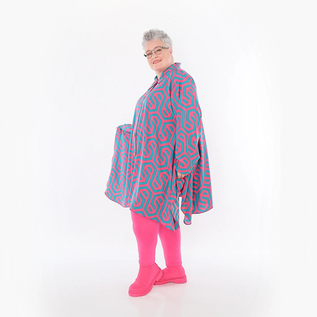  A-Form Bluse von AKH Fashion aus Viskose, 1473.06917, Fuchsia/Grün, Grafik, Ausgefallen