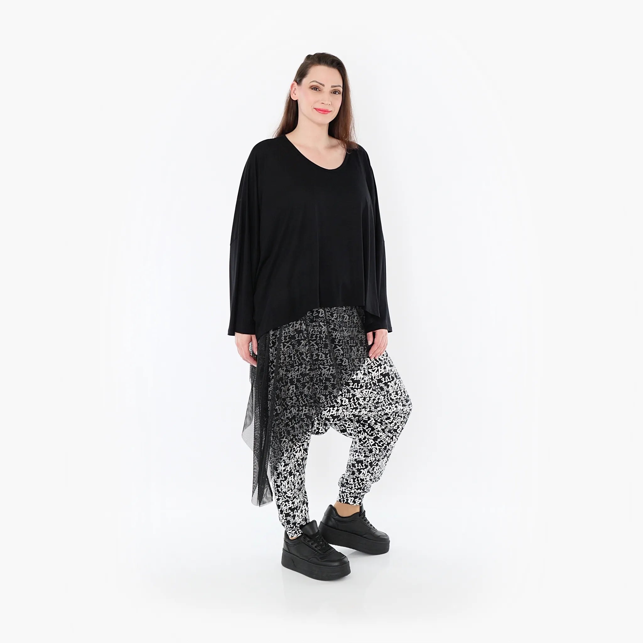  Haremshose von AKH Fashion aus Viskose, 1475.06992, Schwarz/Weiß, Buchstaben, Ausgefallen