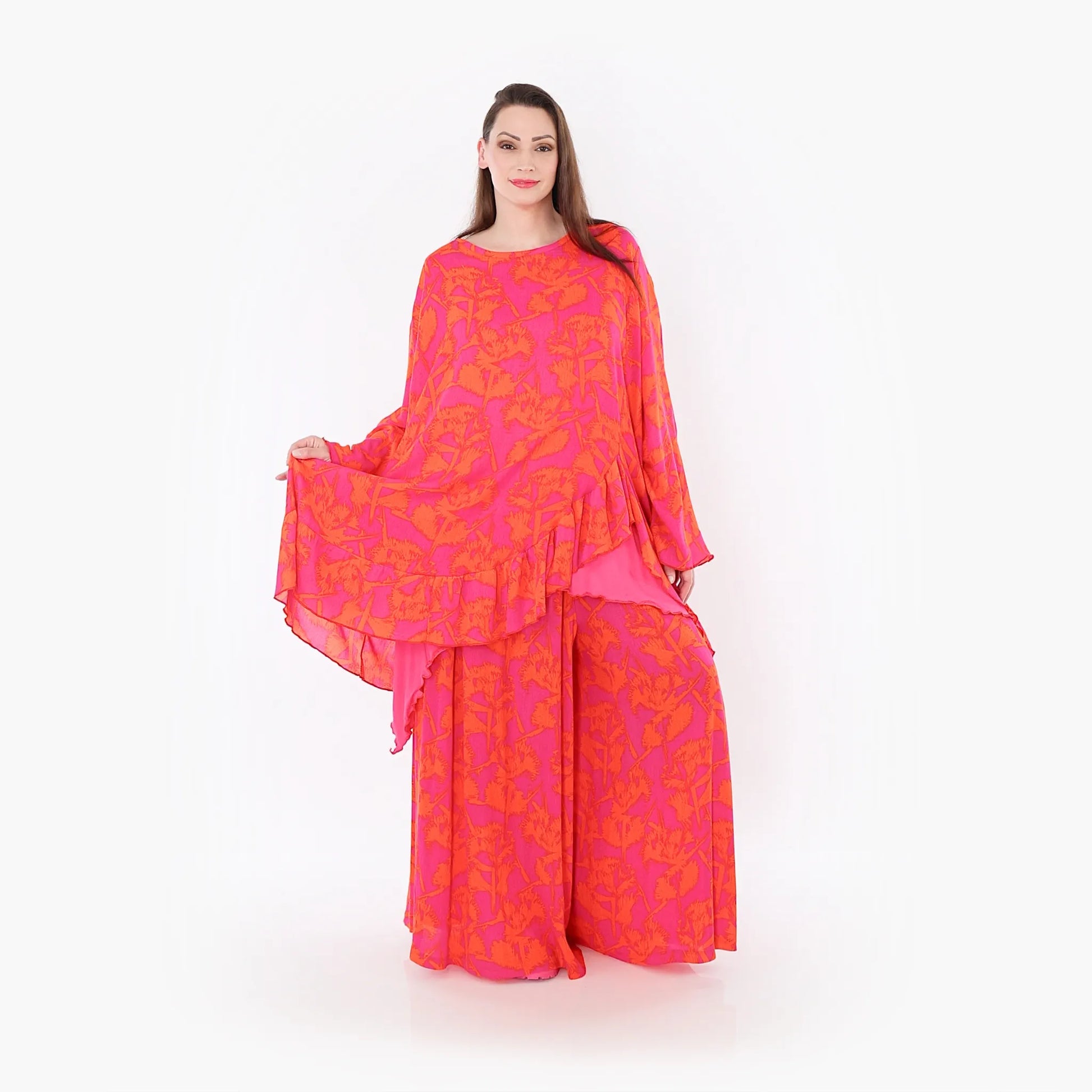  A-Form Bigshirt von AKH Fashion aus Viskose, 1476.06911, Fuchsia/Orange, Batik, Ausgefallen