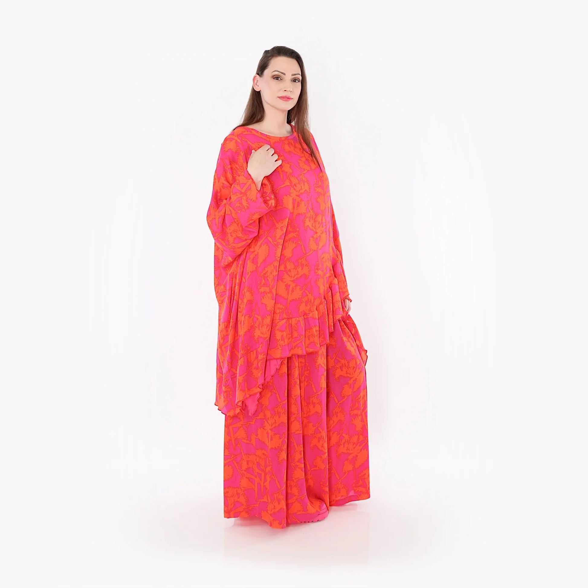  A-Form Bigshirt von AKH Fashion aus Viskose, 1476.06911, Fuchsia/Orange, Batik, Ausgefallen