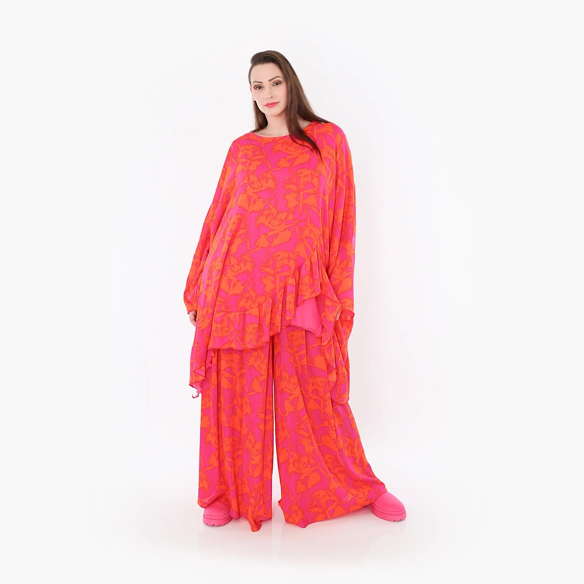  A-Form Bigshirt von AKH Fashion aus Viskose, 1476.06911, Fuchsia/Orange, Batik, Ausgefallen