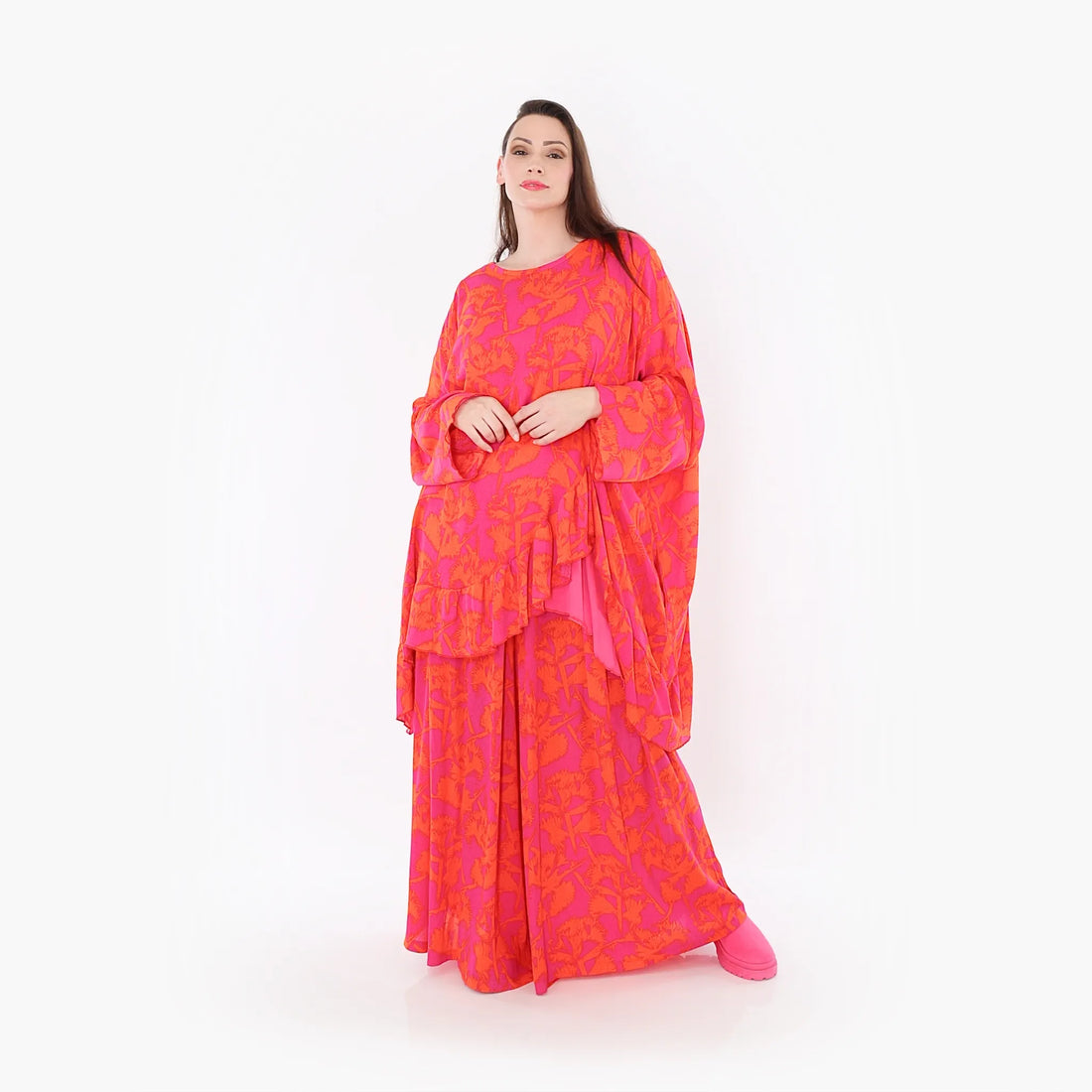  A-Form Bigshirt von AKH Fashion aus Viskose, 1476.06911, Fuchsia/Orange, Batik, Ausgefallen