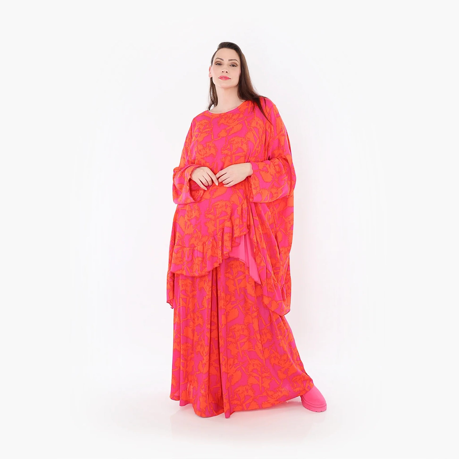  A-Form Bigshirt von AKH Fashion aus Viskose, 1476.06911, Fuchsia/Orange, Batik, Ausgefallen
