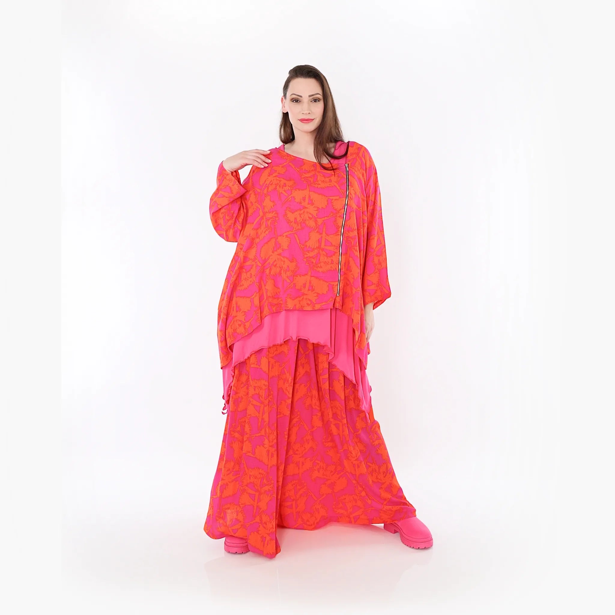  Palazzo Hose von AKH Fashion aus Viskose, 1476.07077, Fuchsia/Orange, Batik, Ausgefallen