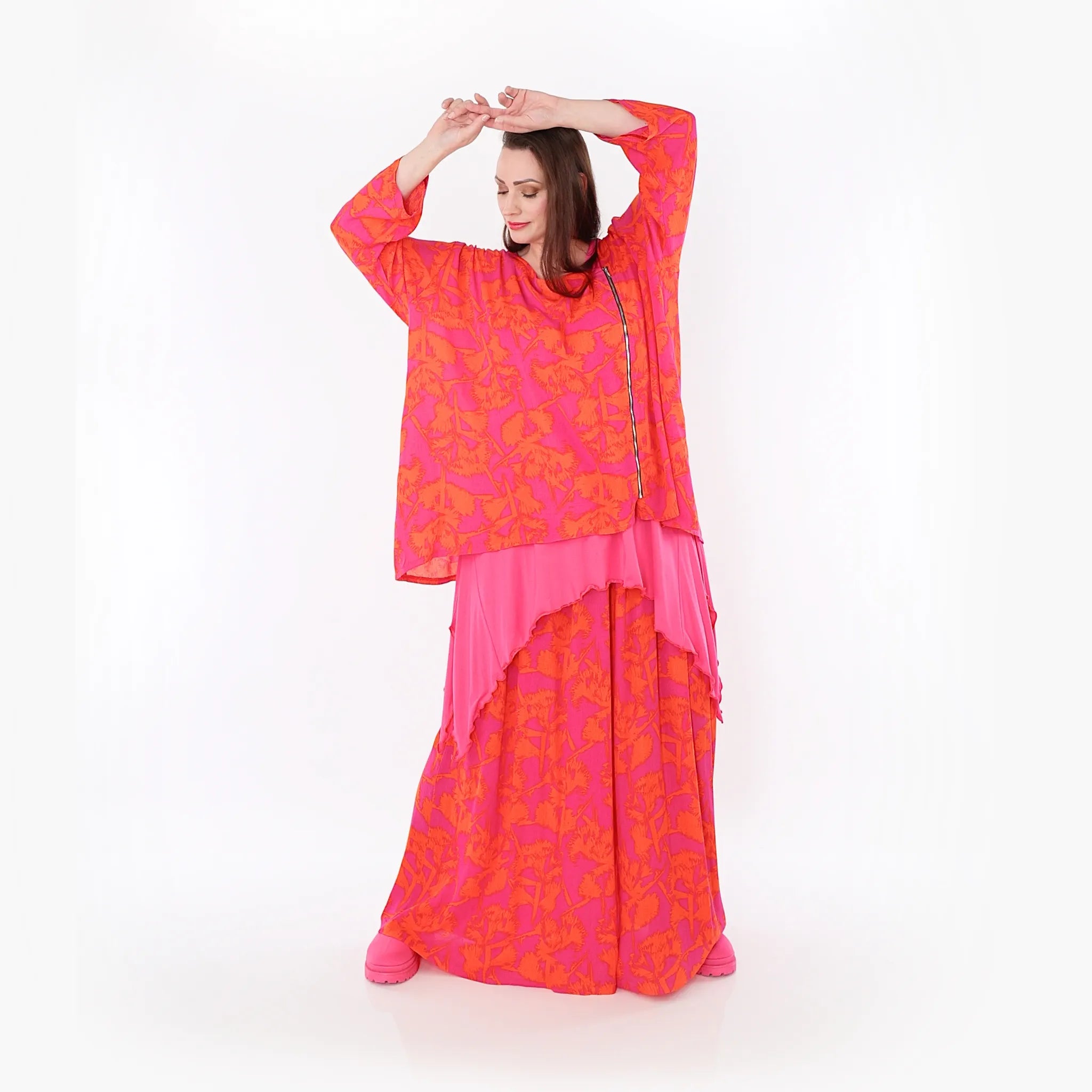  Palazzo Hose von AKH Fashion aus Viskose, 1476.07077, Fuchsia/Orange, Batik, Ausgefallen