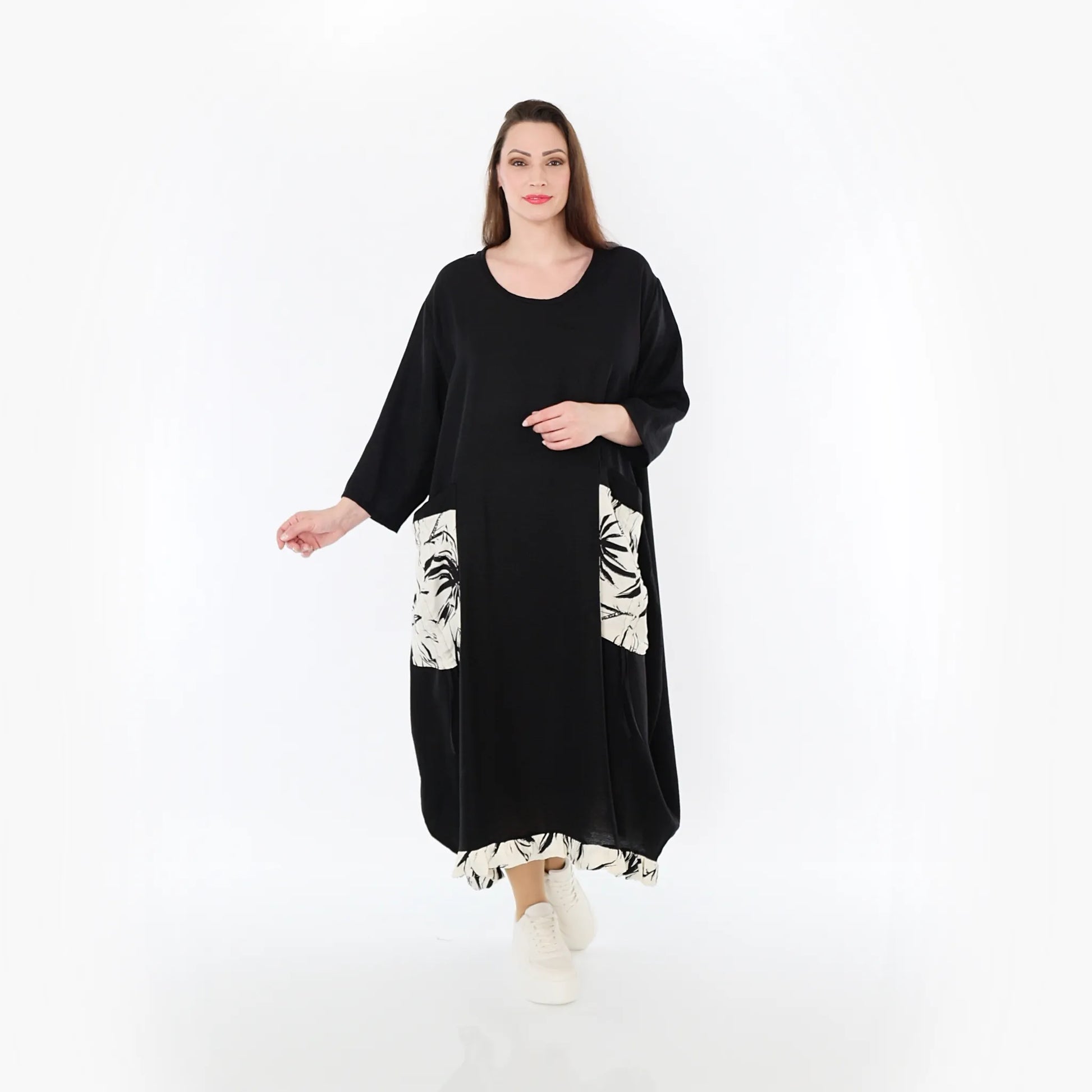 Ballonkleid von AKH Fashion aus Baumwolle, 1477.07071, Schwarz/Ecru, Ausgefallen, Zeitlos
