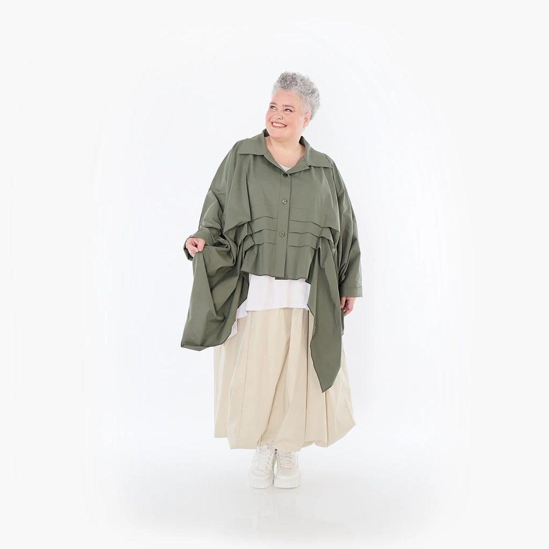  Zipfel Bluse von AKH Fashion aus Baumwolle, 1482.07080, Khaki, Ausgefallen, Zeitlos