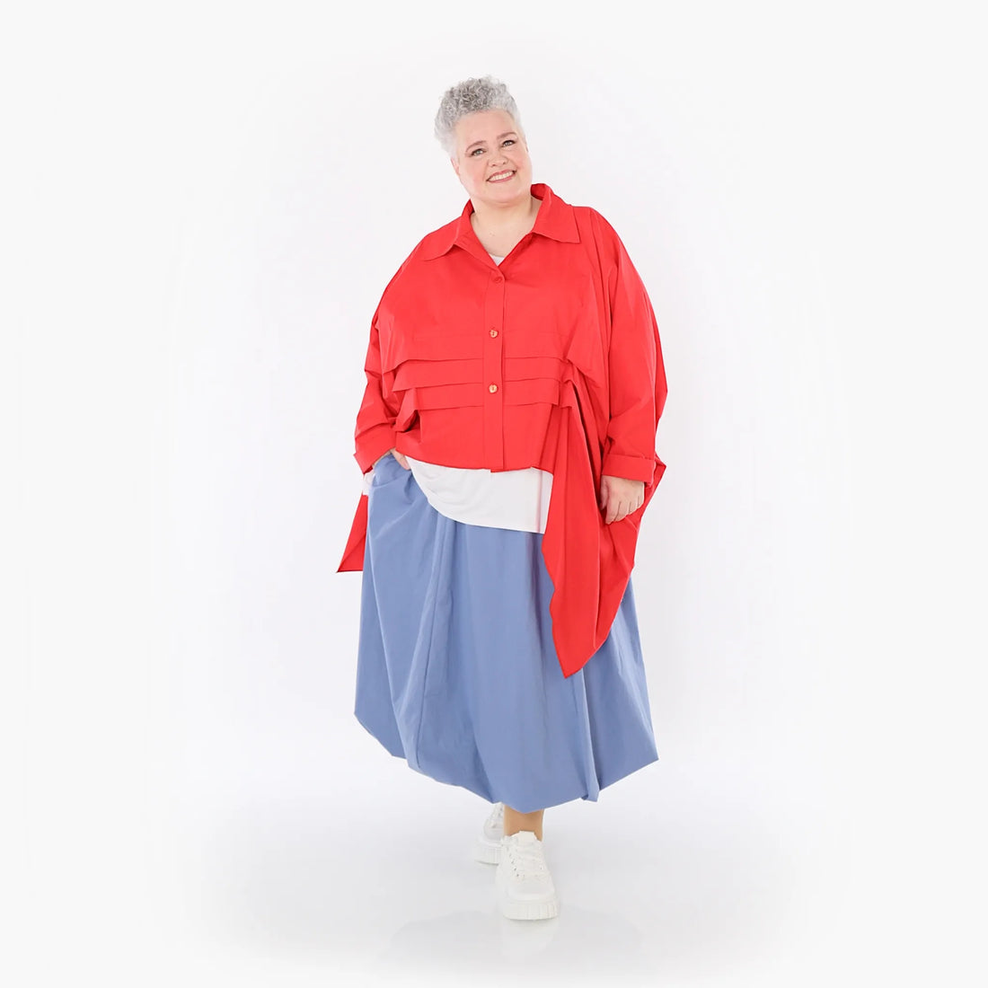  Zipfel Bluse von AKH Fashion aus Baumwolle, 1482.07080, Rot, Ausgefallen, Zeitlos, Schick