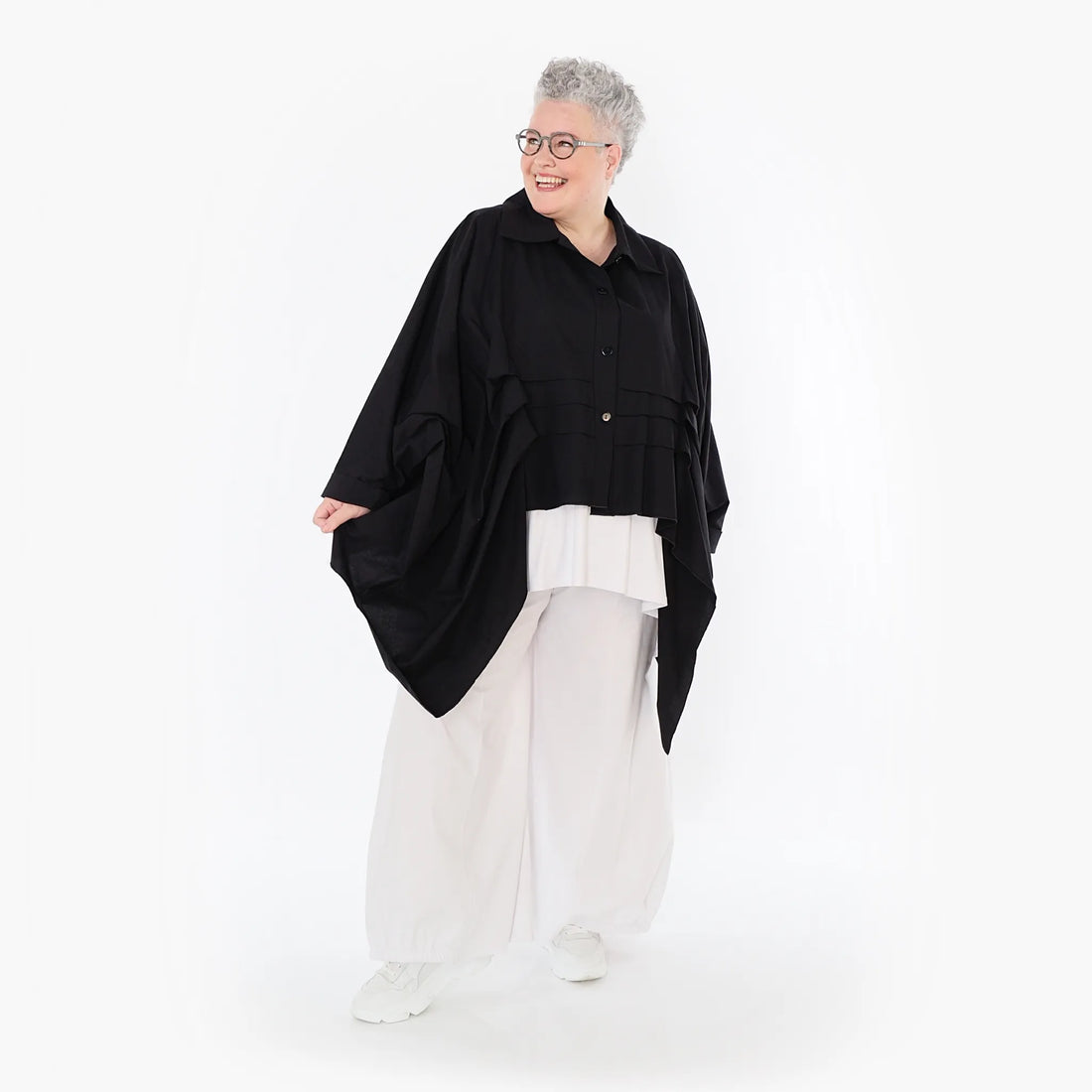  Zipfel Bluse von AKH Fashion aus Baumwolle, 1482.07080, Schwarz, Ausgefallen, Zeitlos
