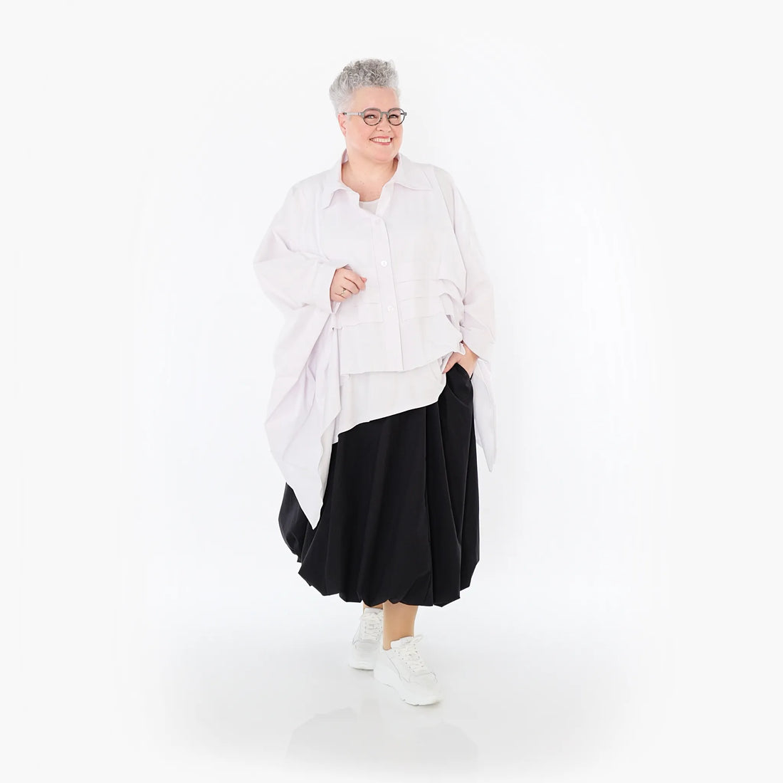  Zipfel Bluse von AKH Fashion aus Baumwolle, 1482.07080, Weiß, Ausgefallen, Zeitlos, Schick