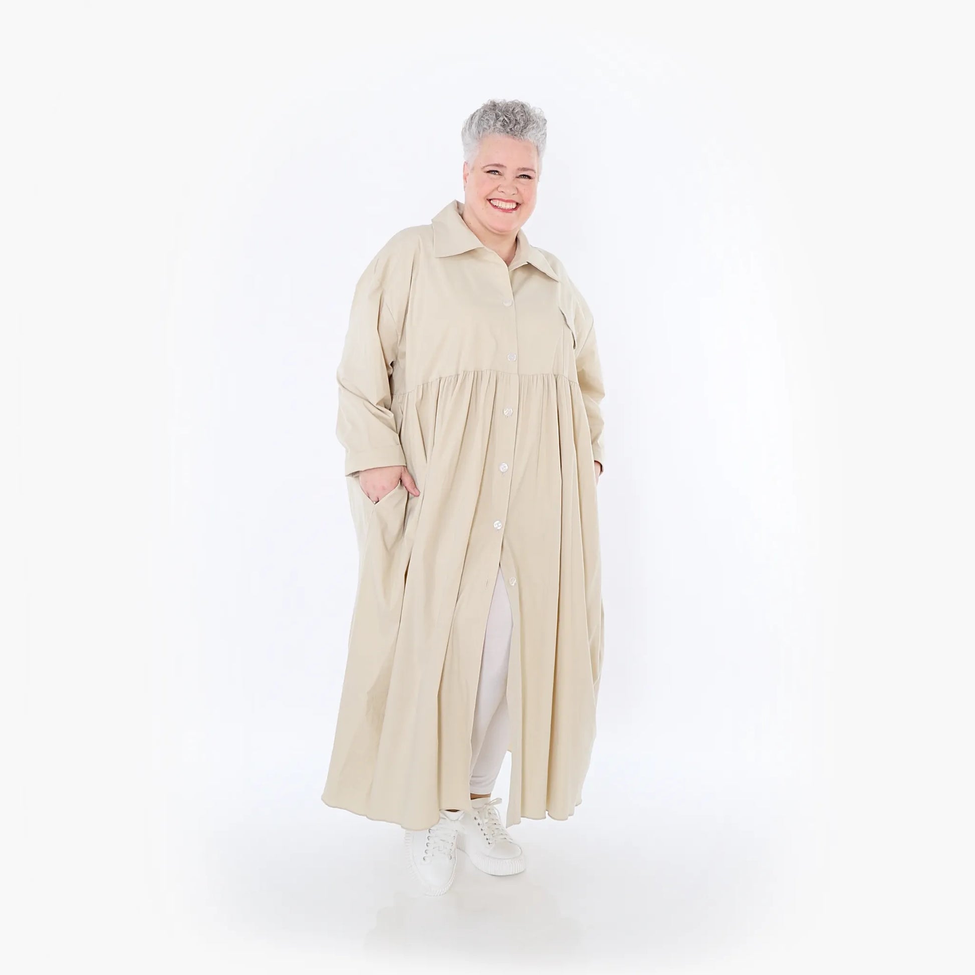  A-Form Mantel von AKH Fashion aus Baumwolle, 1482.07084, Beige, Ausgefallen, Zeitlos