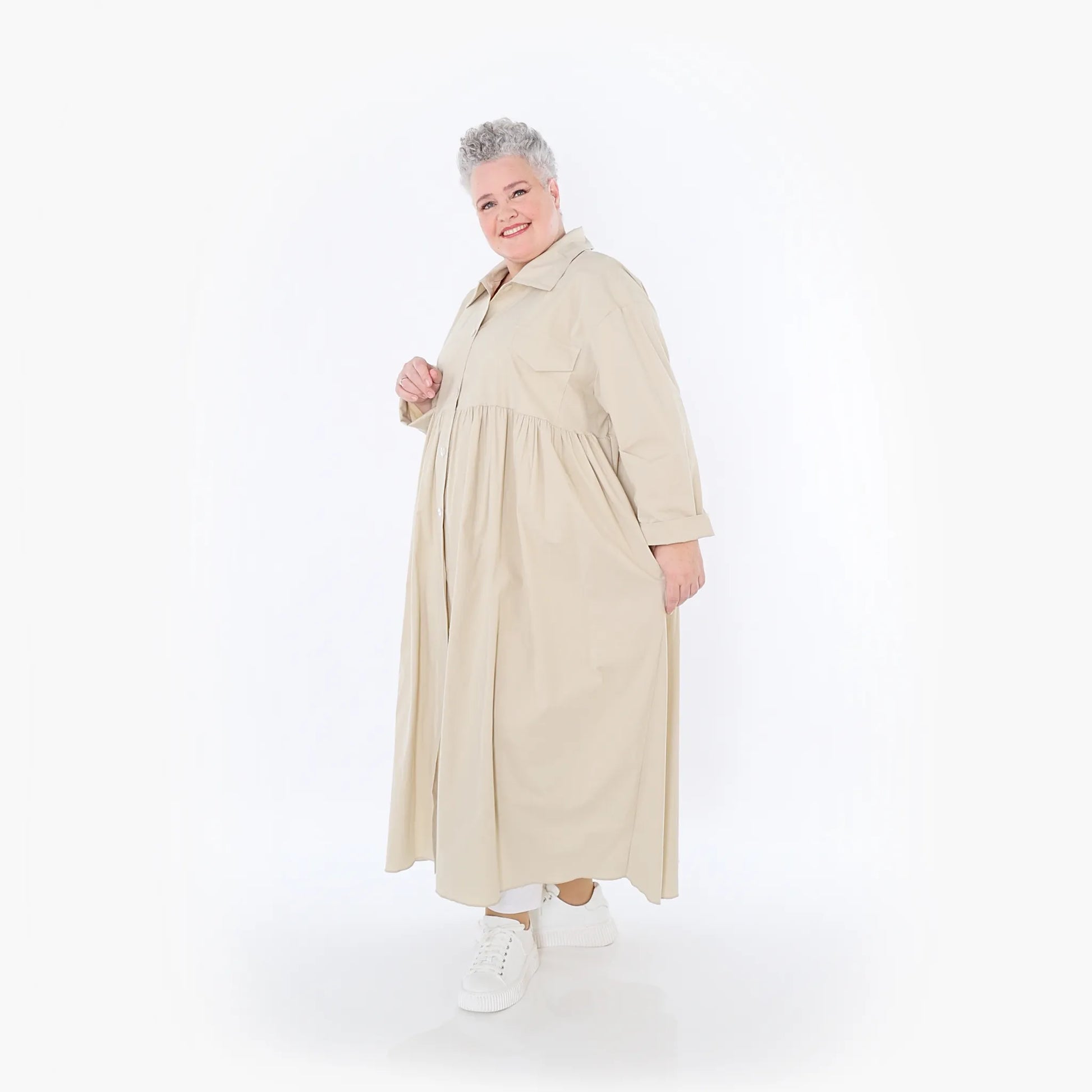  A-Form Mantel von AKH Fashion aus Baumwolle, 1482.07084, Beige, Ausgefallen, Zeitlos