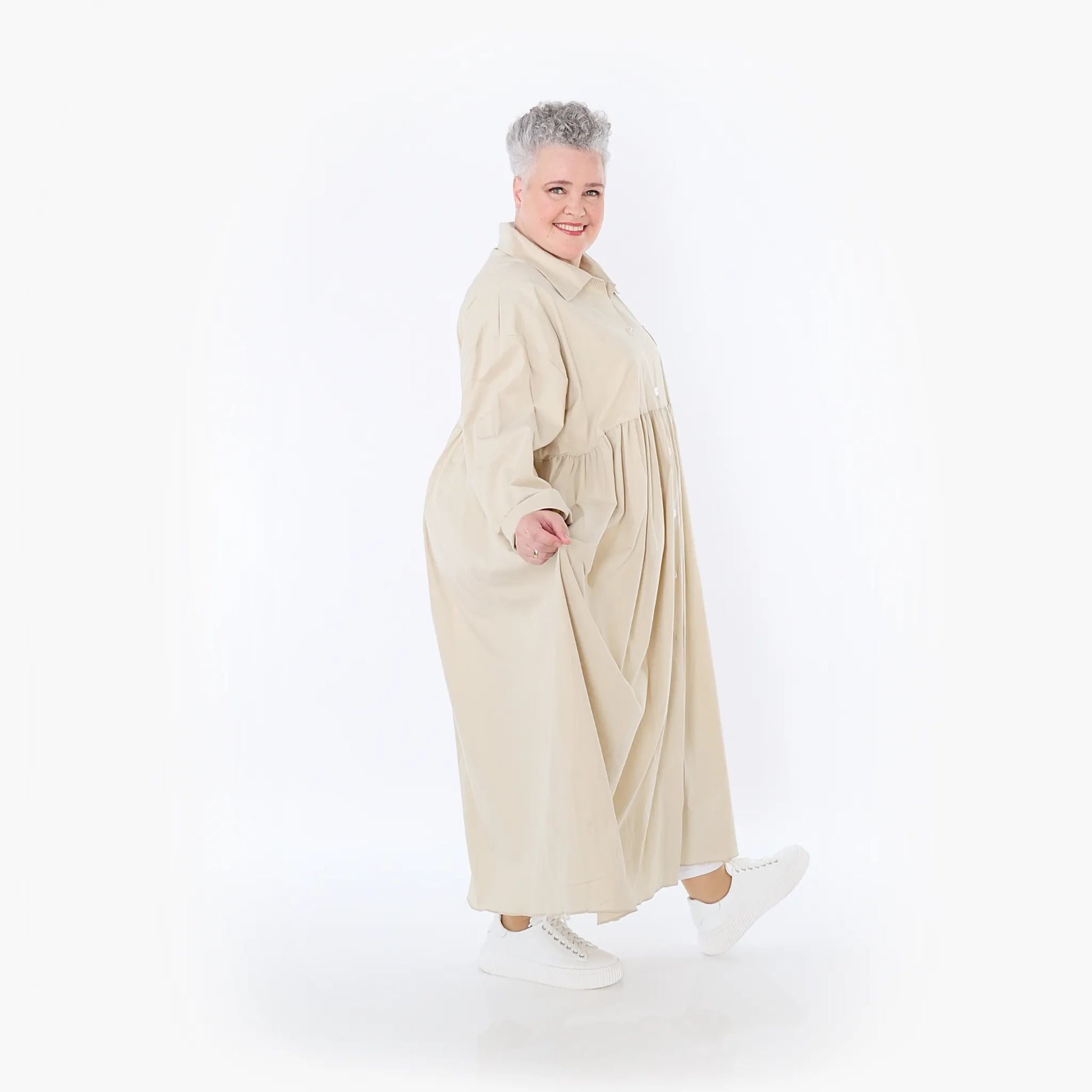  A-Form Mantel von AKH Fashion aus Baumwolle, 1482.07084, Beige, Ausgefallen, Zeitlos