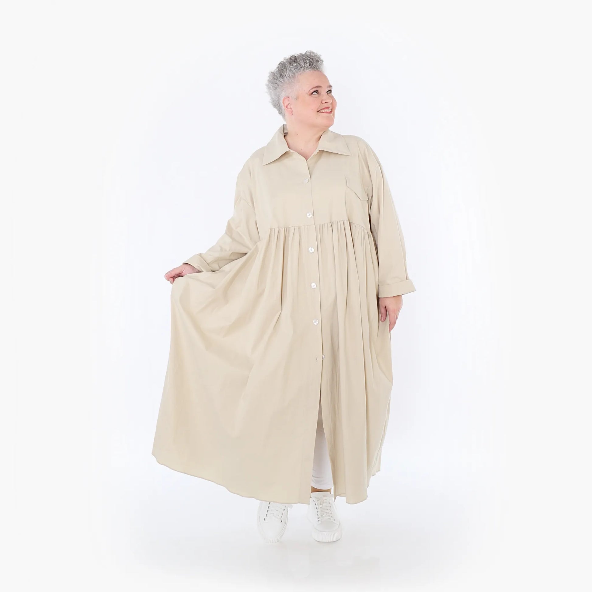  A-Form Mantel von AKH Fashion aus Baumwolle, 1482.07084, Beige, Ausgefallen, Zeitlos