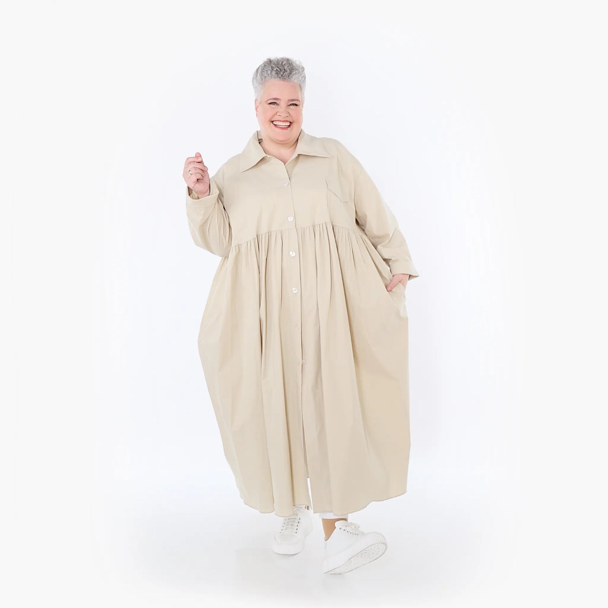  A-Form Mantel von AKH Fashion aus Baumwolle, 1482.07084, Beige, Ausgefallen, Zeitlos