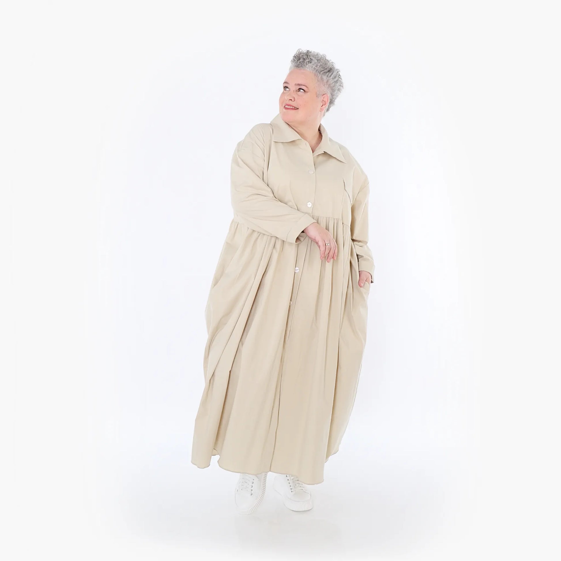  A-Form Mantel von AKH Fashion aus Baumwolle, 1482.07084, Beige, Ausgefallen, Zeitlos